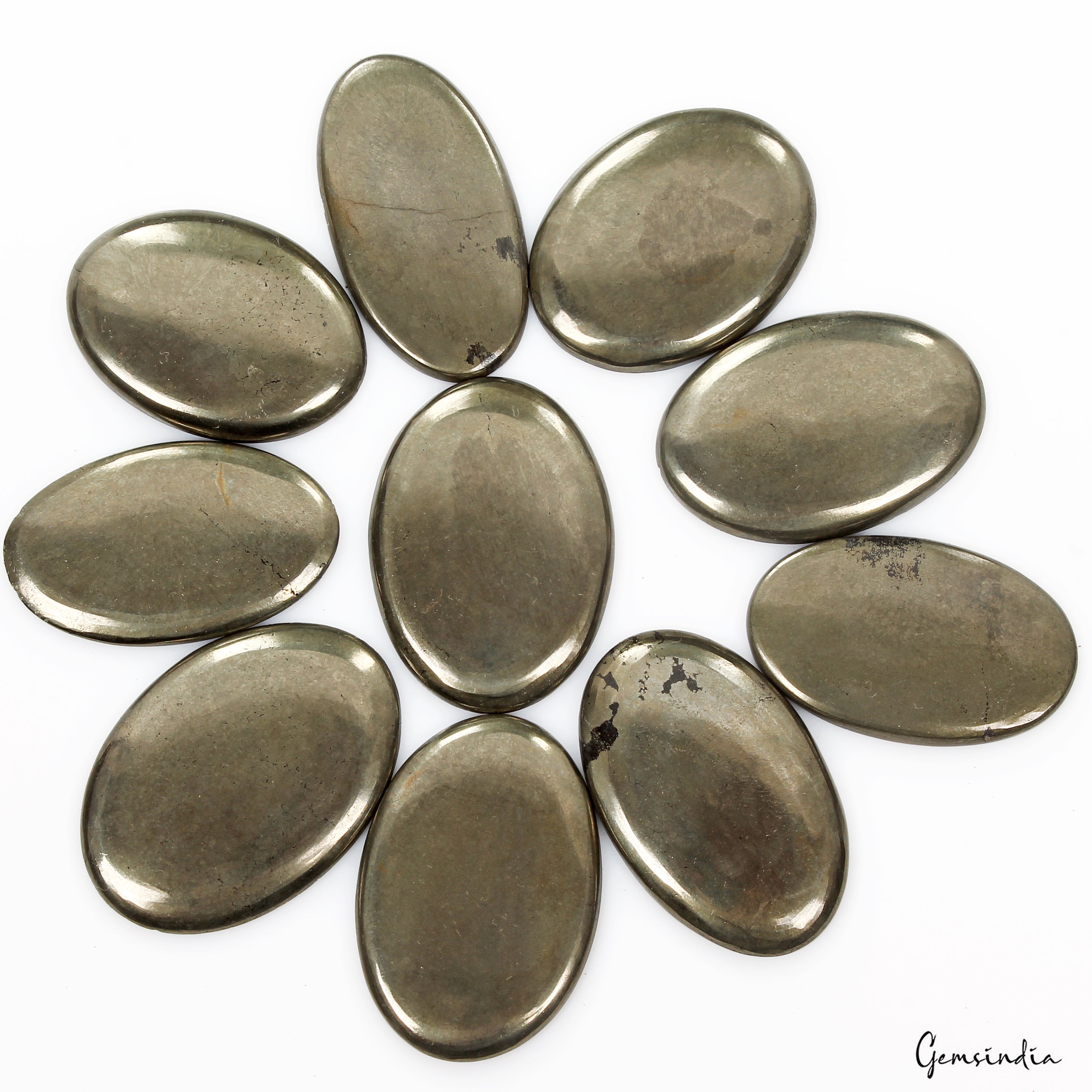 660 Cts/10 Pcs Natural Untreated Peru Apache Gold Pyrite Oval Cabochon Gemstones