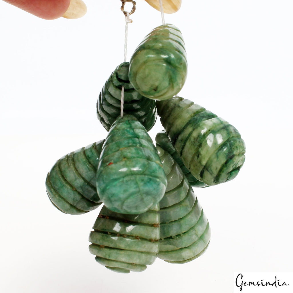 Natural Brazilian Emerald Drilled Teardrop Briolette Beads 360 Cts/ 8Pcs 25-35mm