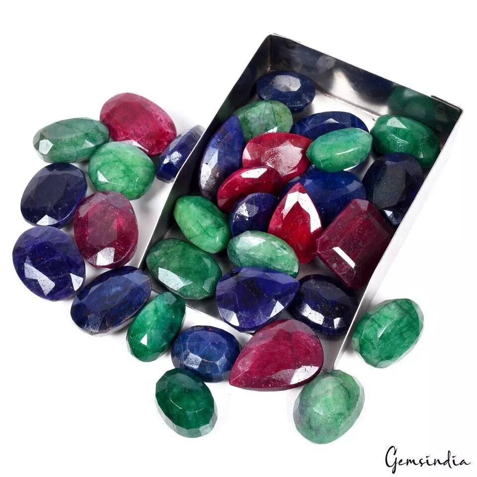 1550 Cts Natural Emerald Ruby Sapphire Mix Cut Loose Gems for Jewelry 20-30mm