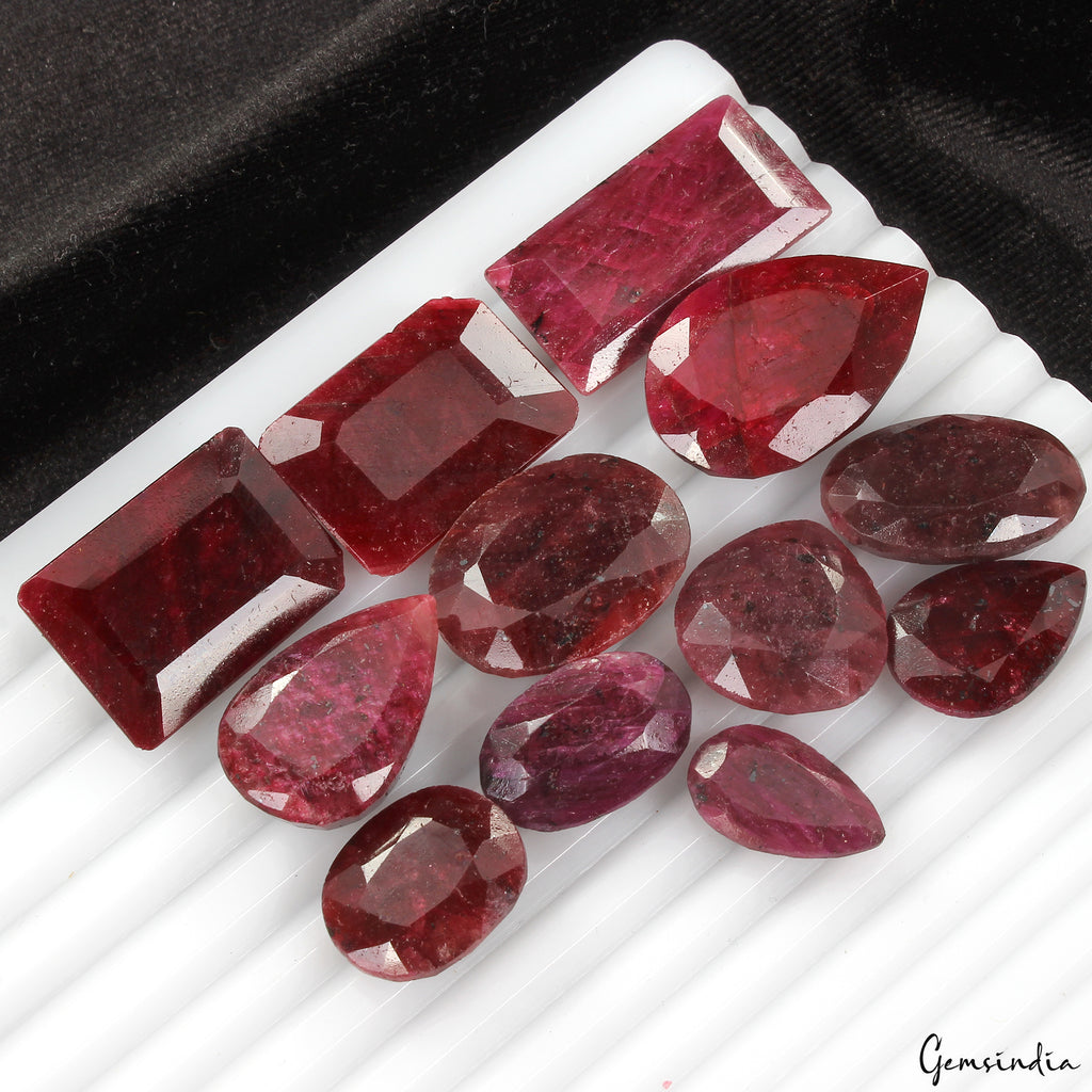 Ruby Lot, Loose Gemstone, Oval, Pear & Octagon Faceted Cut, Color Enhanced — 12 Pieces, 18mm to 31mm, 400 Ct, Africa