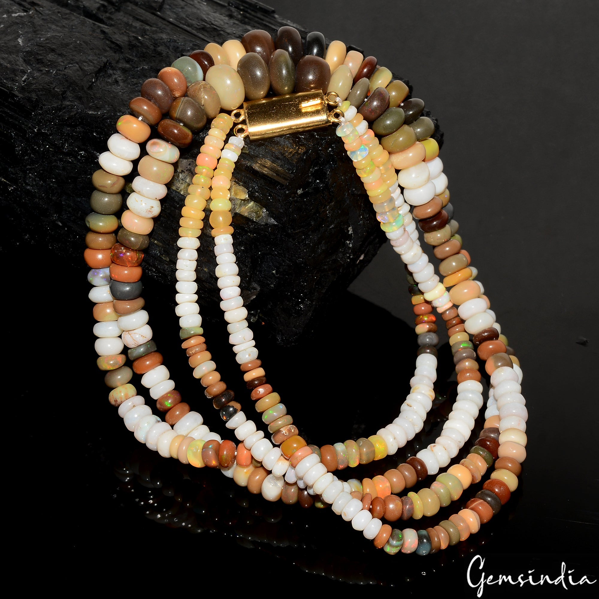 186.20 Ct Natural Multi Color Shine Oval Round Beaded Single Strand Necklace 19"