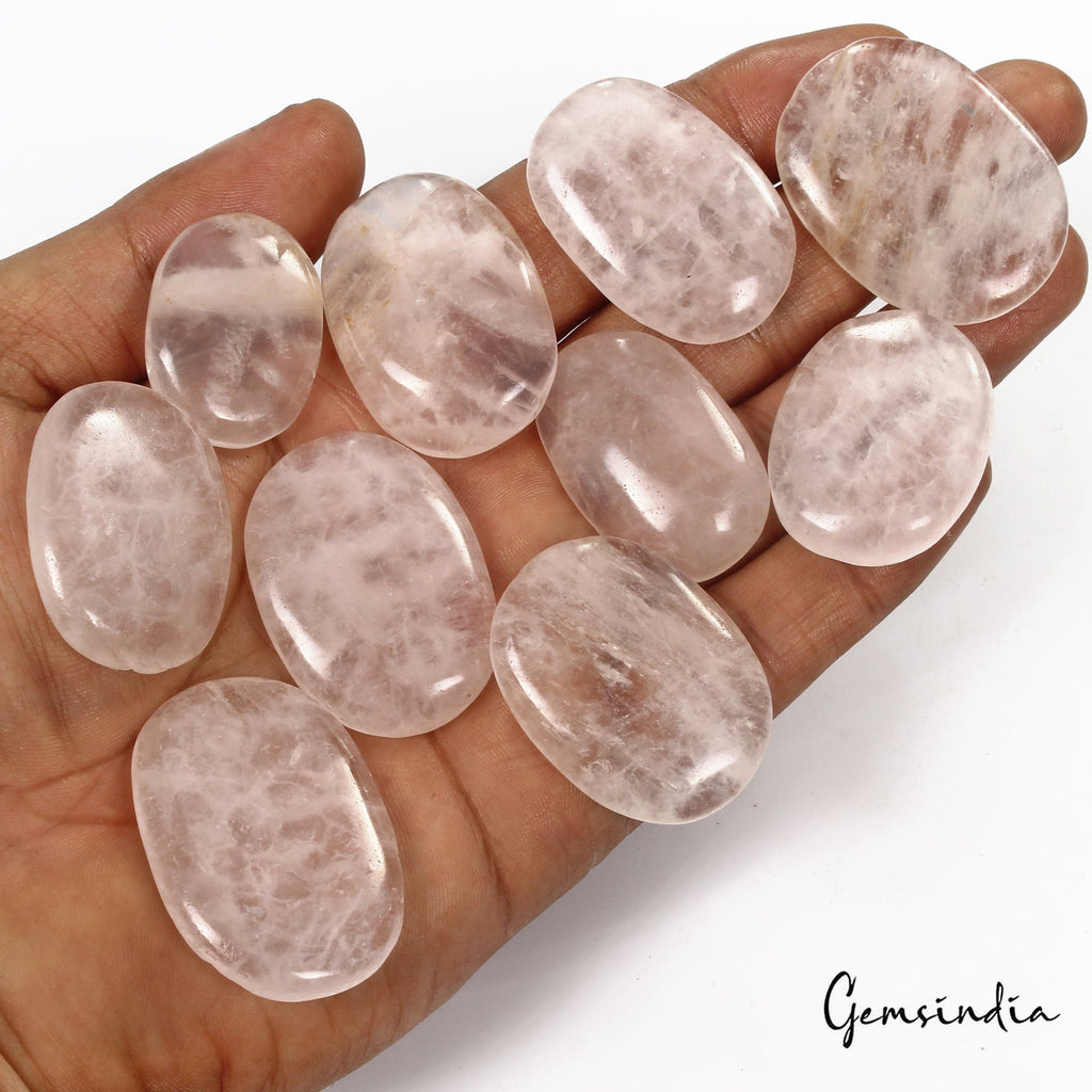 600 Cts/10 Pcs Natural Untreated Pink Rose Quartz Oval Cab Loose Wholesale Gems