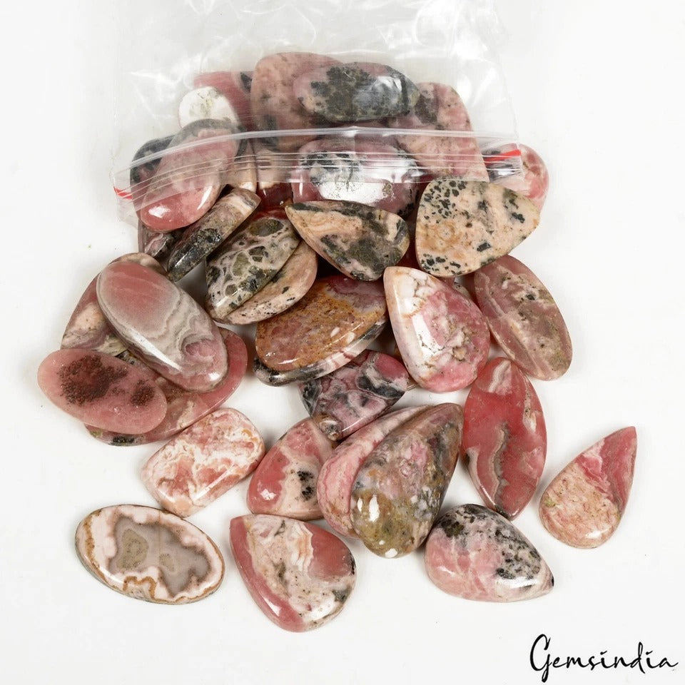 Natural Pink Rhodochrosite Mix Cabochon Loose Stone Lot 39 Pcs 16-30MM 680 Cts