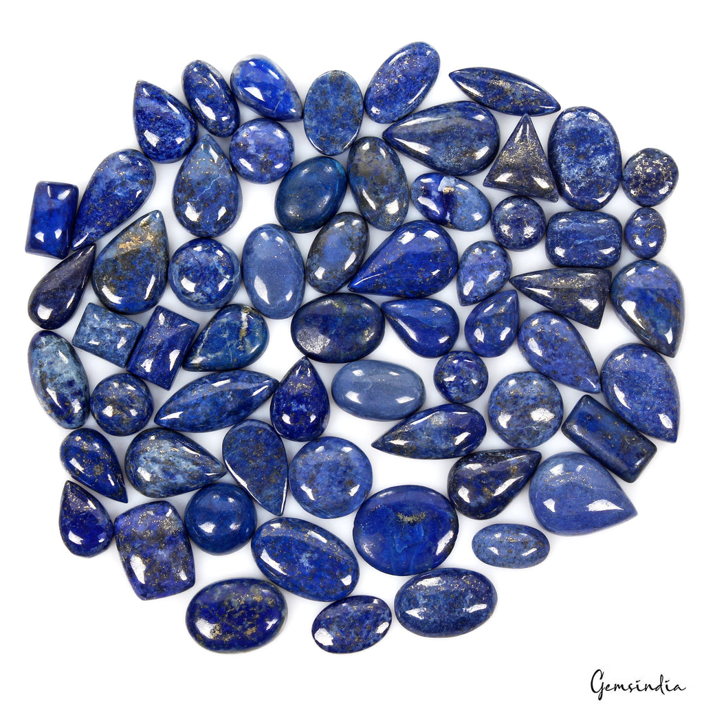 700 Ct/66 Pcs Natural Blue Lapis Lazuli Gold Flecks Mix Cab Loose Wholesale Gems
