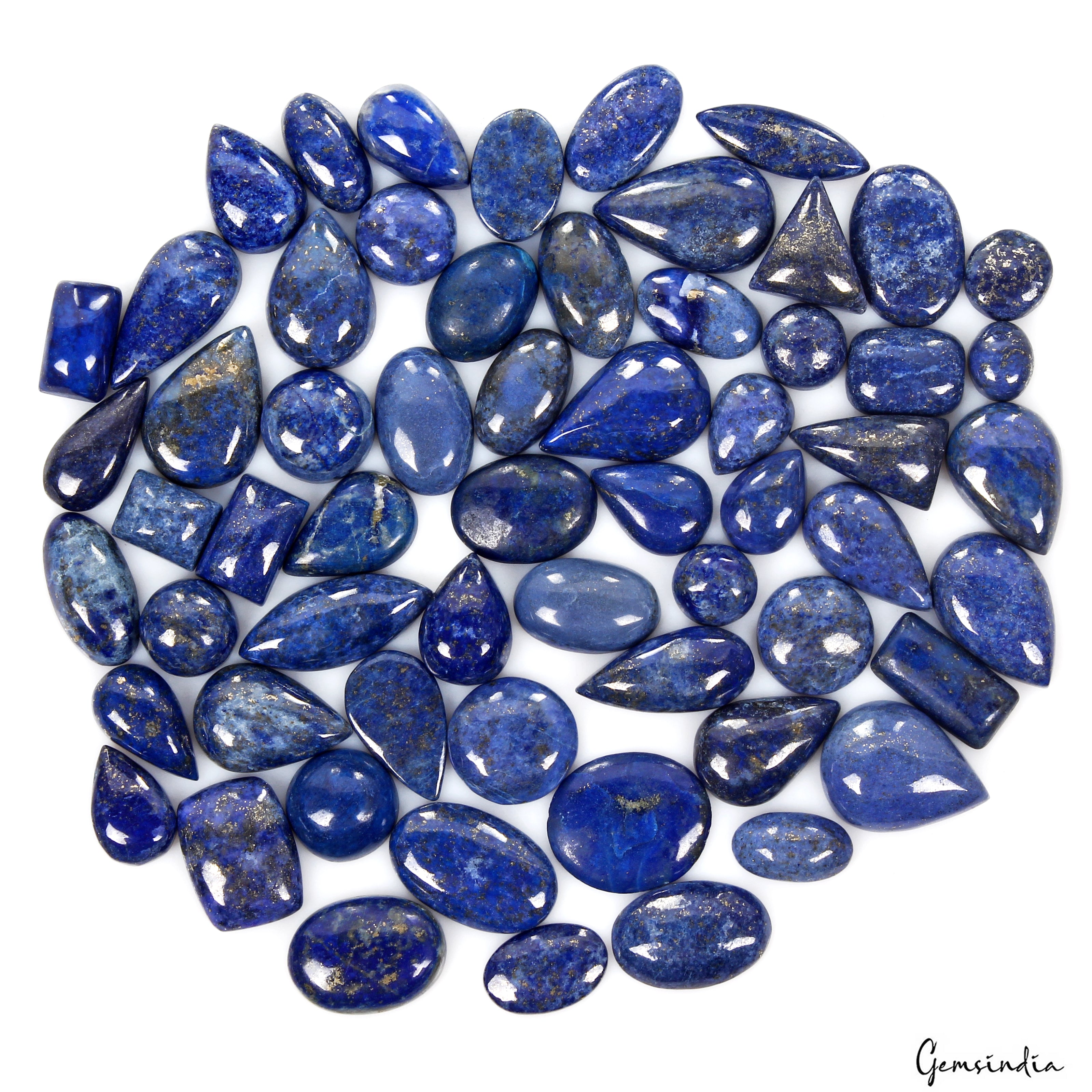 700 Ct/66 Pcs Natural Blue Lapis Lazuli Gold Flecks Mix Cab Loose Wholesale Gems