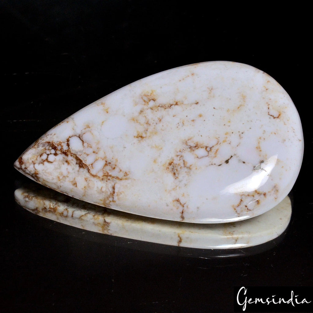 185 Ct Natural Untreated Nevada White Buffalo Turquoise Pear Cab Gem For Pendant