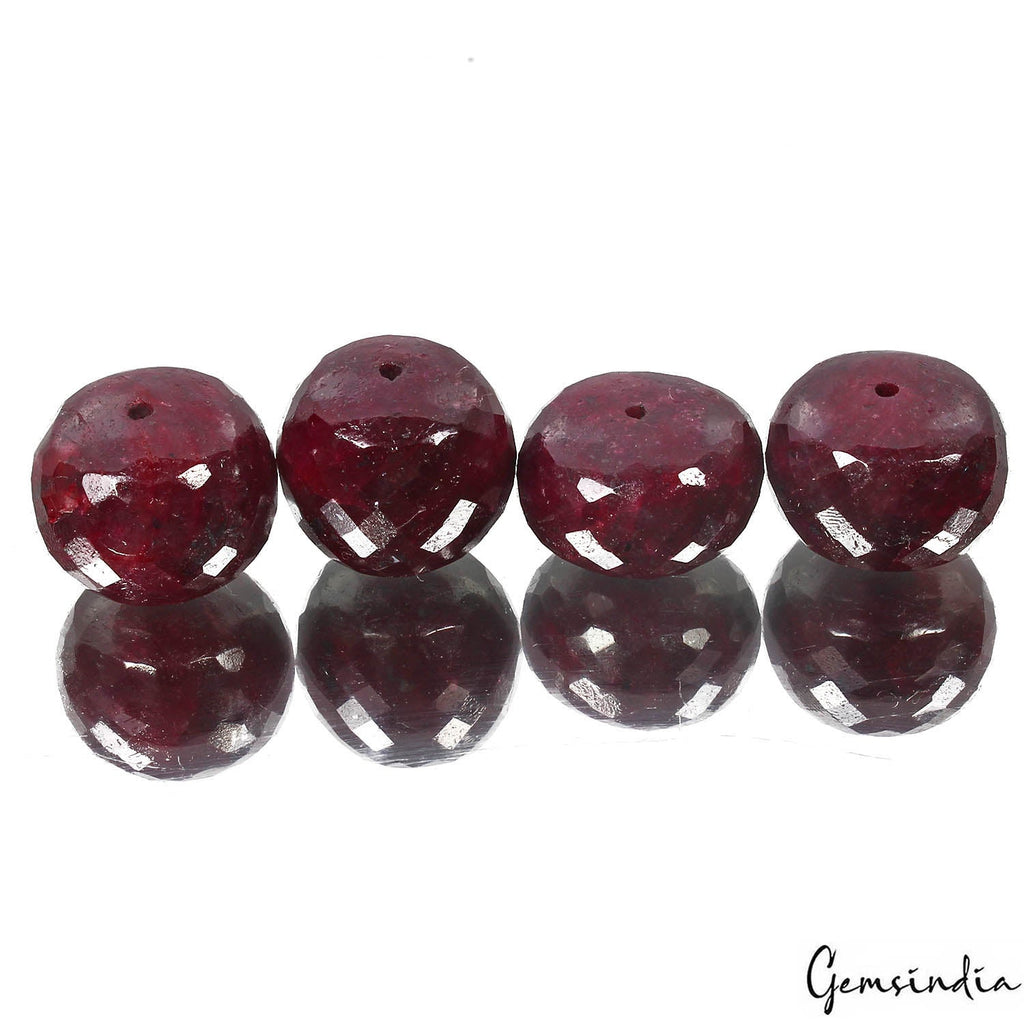 530 Cts/4 Pcs Natural African Red Ruby Round Checker Cut Drilled Beads Gems Lot