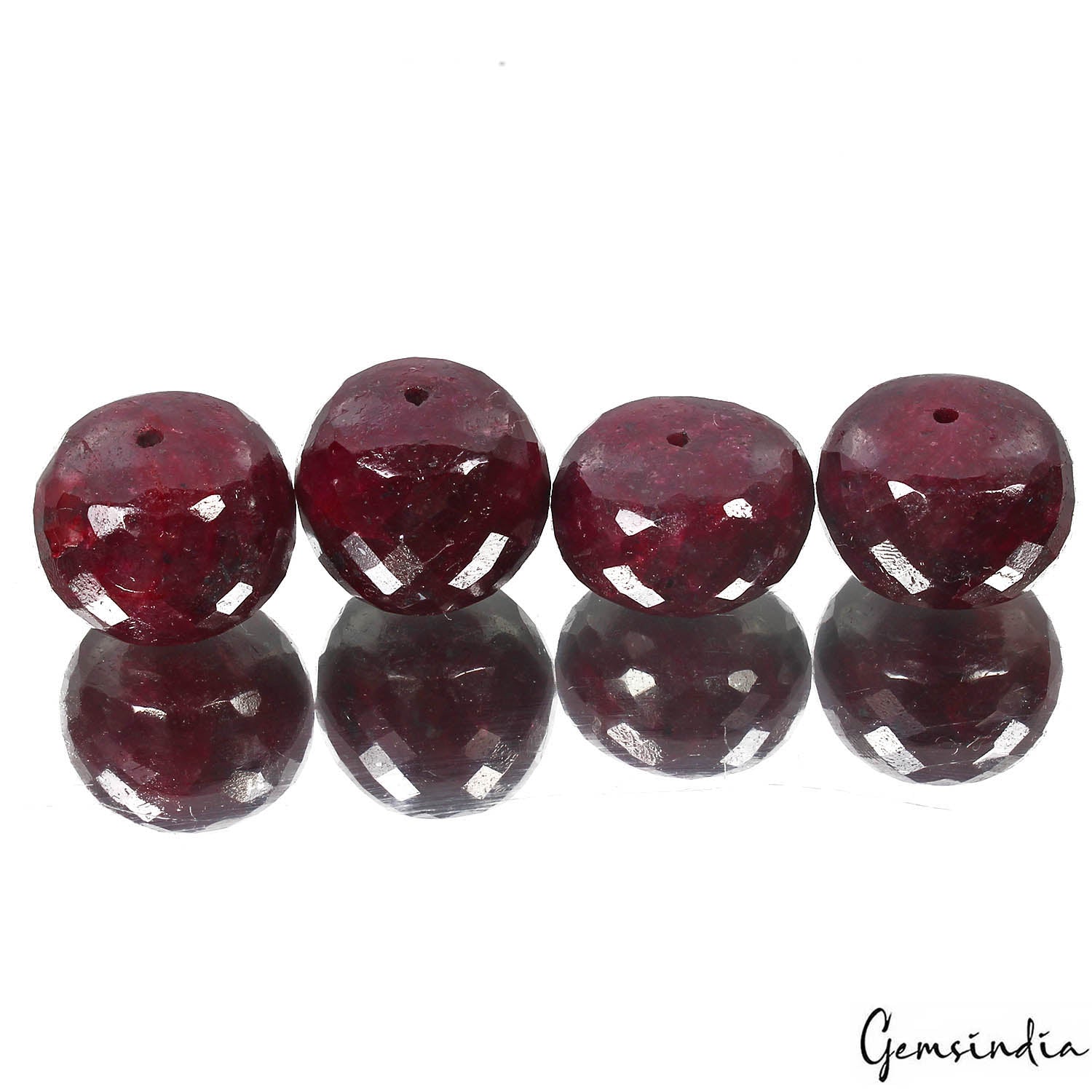530 Cts/4 Pcs Natural African Red Ruby Round Checker Cut Drilled Beads Gems Lot