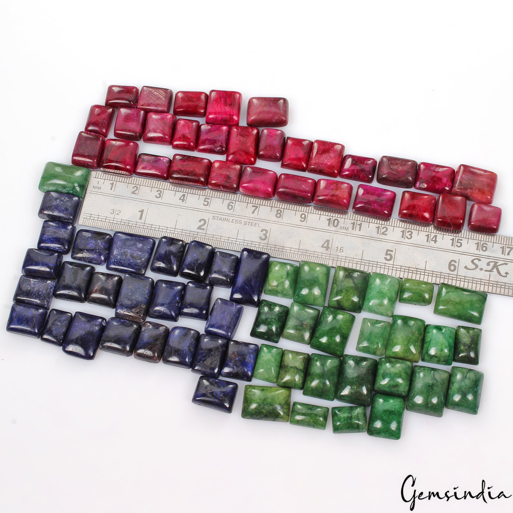 1300 Ct Natural Ruby Emerald Sapphire Mix Cabochon Shape Loose Gemstones~80 Pcs
