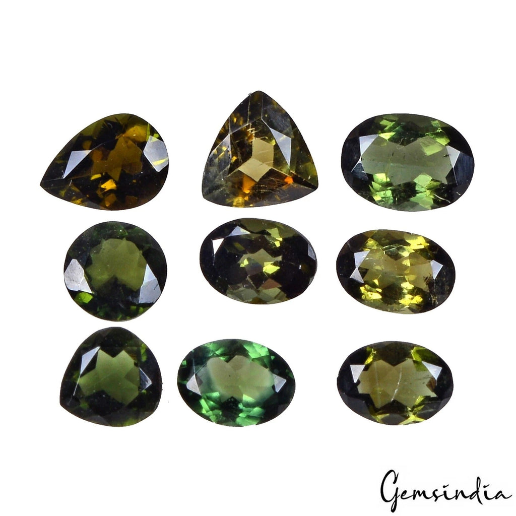 9 Pcs Natural Green Tourmaline 6-8mm Mix Cut Untreated Sparkling Loose Gemstones