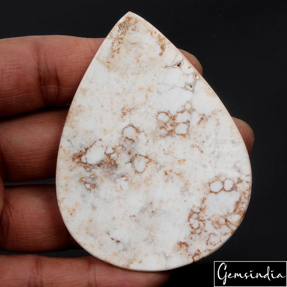 226 Ct White Buffalo Turquoise Pear Cabochon Large Gemstone 75mm From Nevada USA