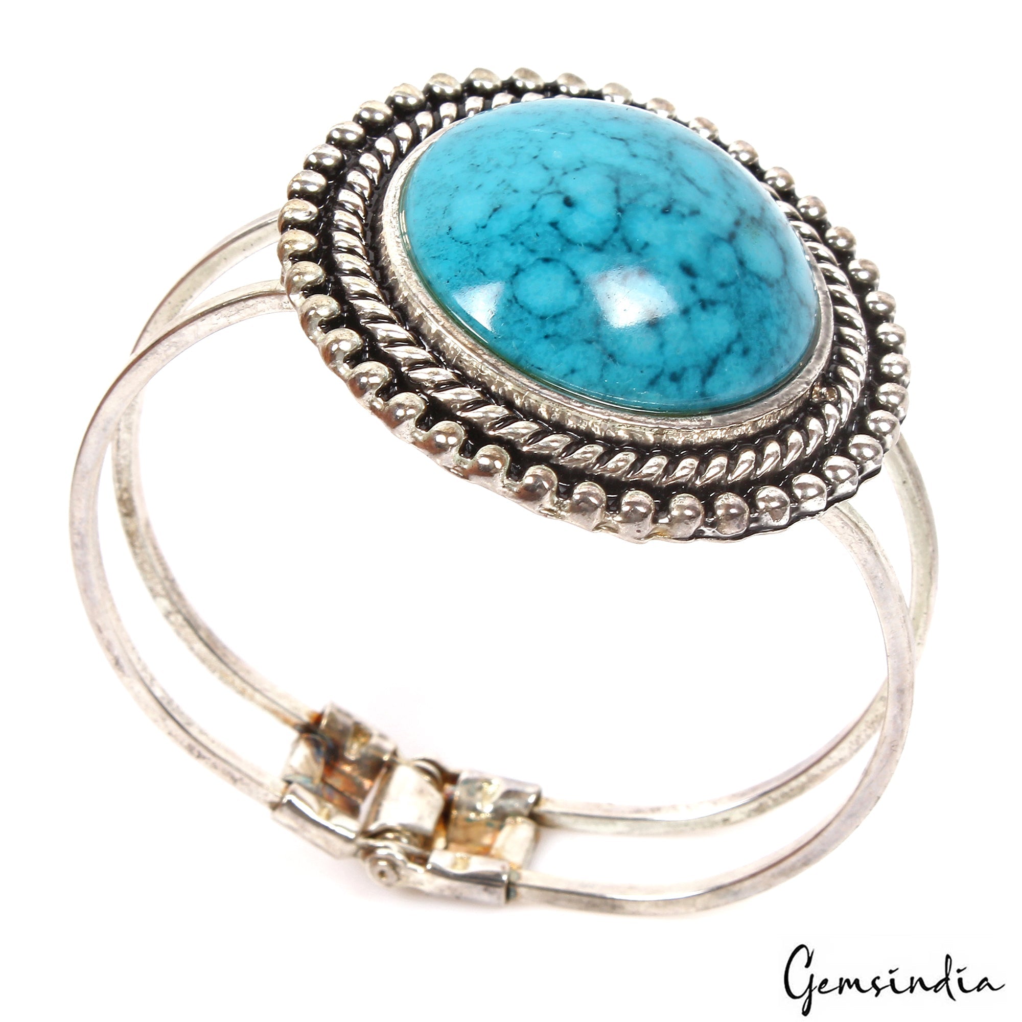 42.60 Gram Blue Round Hand Carved Bangle Bracelet Antique Fashion Jewelry 2.4"