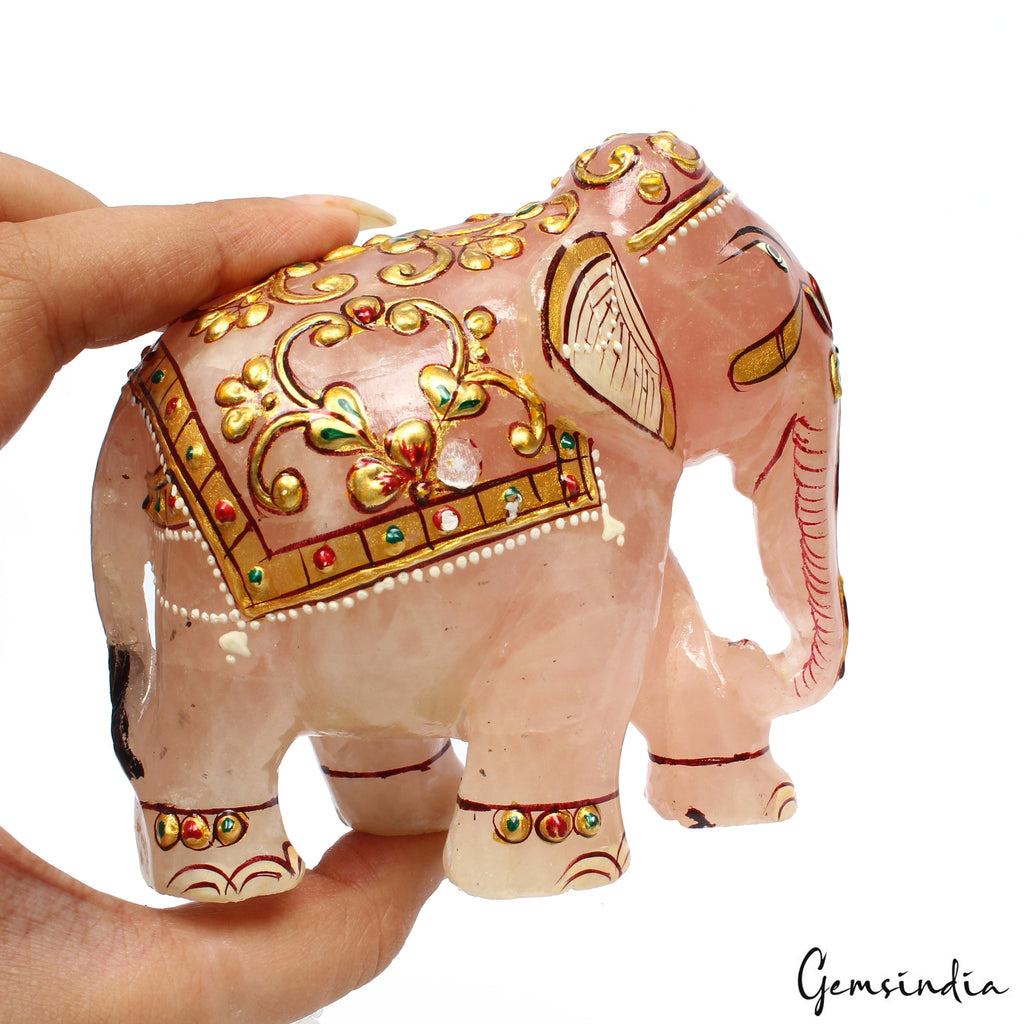 2630 Ct Natural Rose Quartz Crystal Carved Stone Elephant Animal Sculpture Reiki