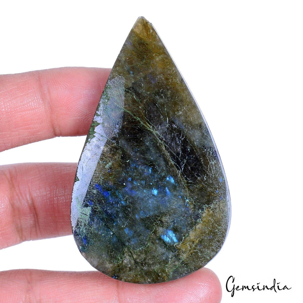282.30 Ct Natural Blue Shine Labradorite Pear Carving Untreated Pendant Size Gem
