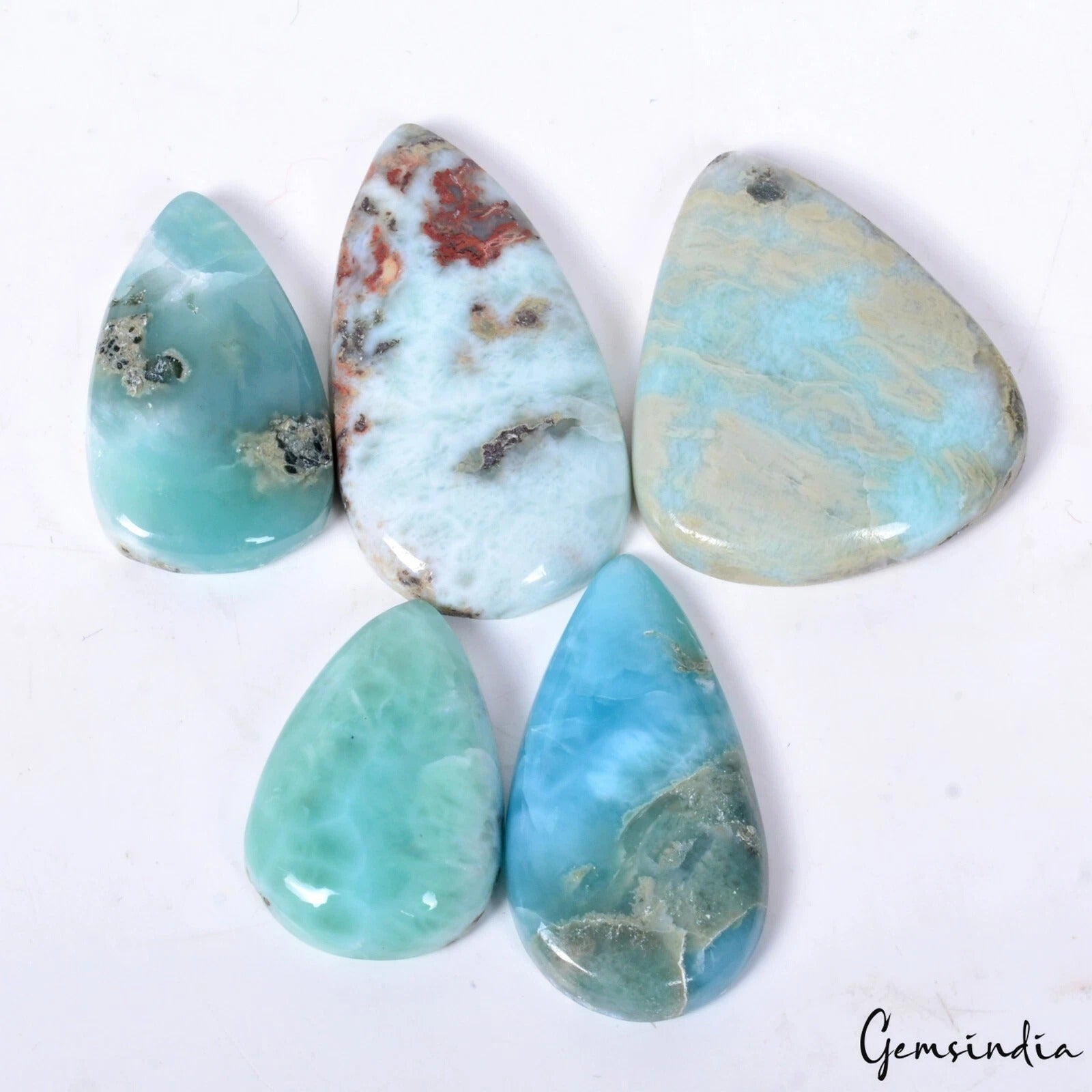 Larimar Lot, Cabochon, Untreated — 5 Pieces, 25mm to 38mm, 160 Ct