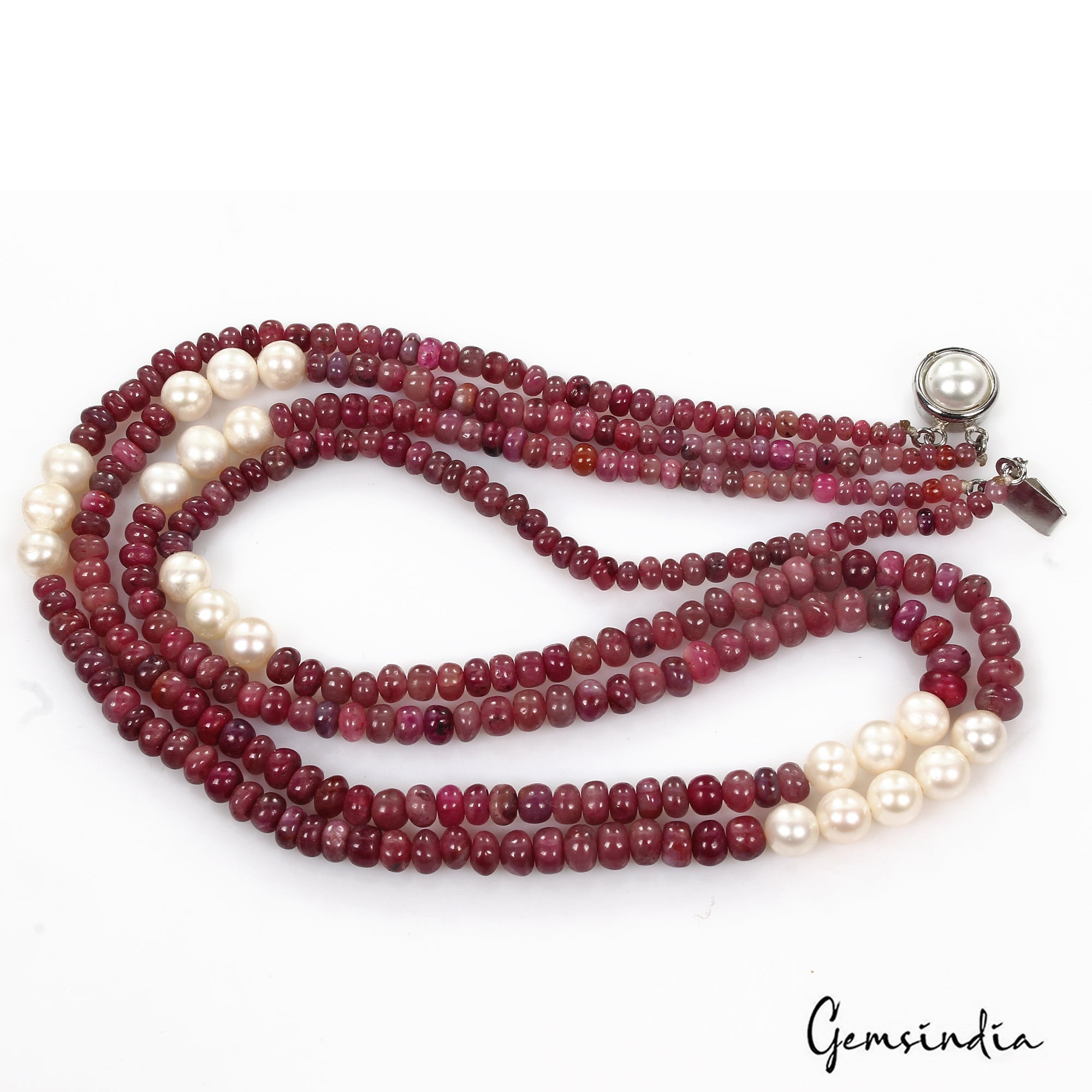 260.4 Ct Natural Red Ruby Freshwater Pearl Beaded Handmade Designer Necklace 20"