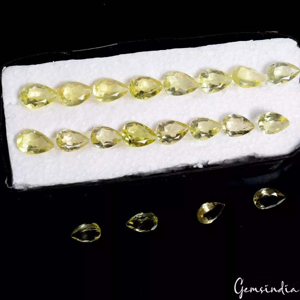 81 Ct/20 Pcs Natural Lemon Quartz Citrine Untreated Loose Pear Cut 11-14mm Gems