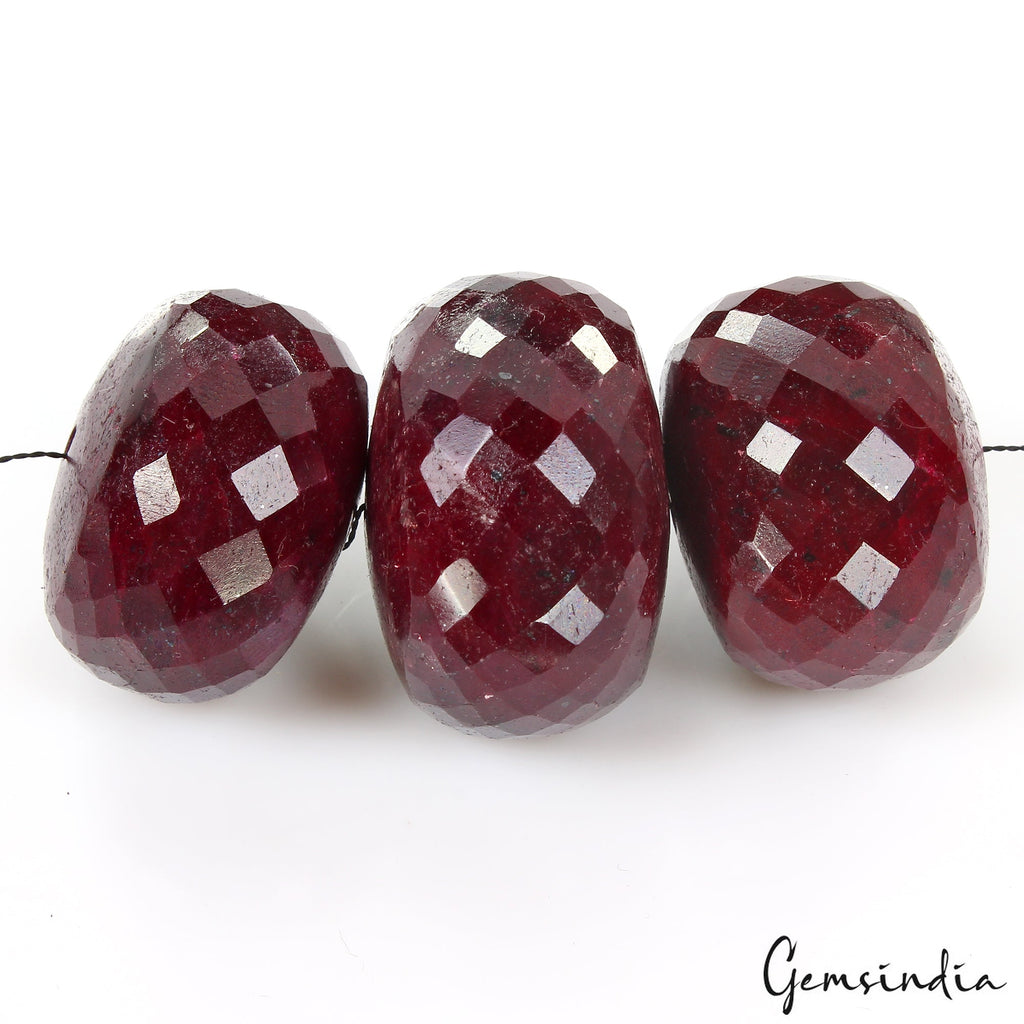 700 Cts Natural Ruby Round Checker Cut Rich Red Loose Driiled Beads Lot 29-33mm