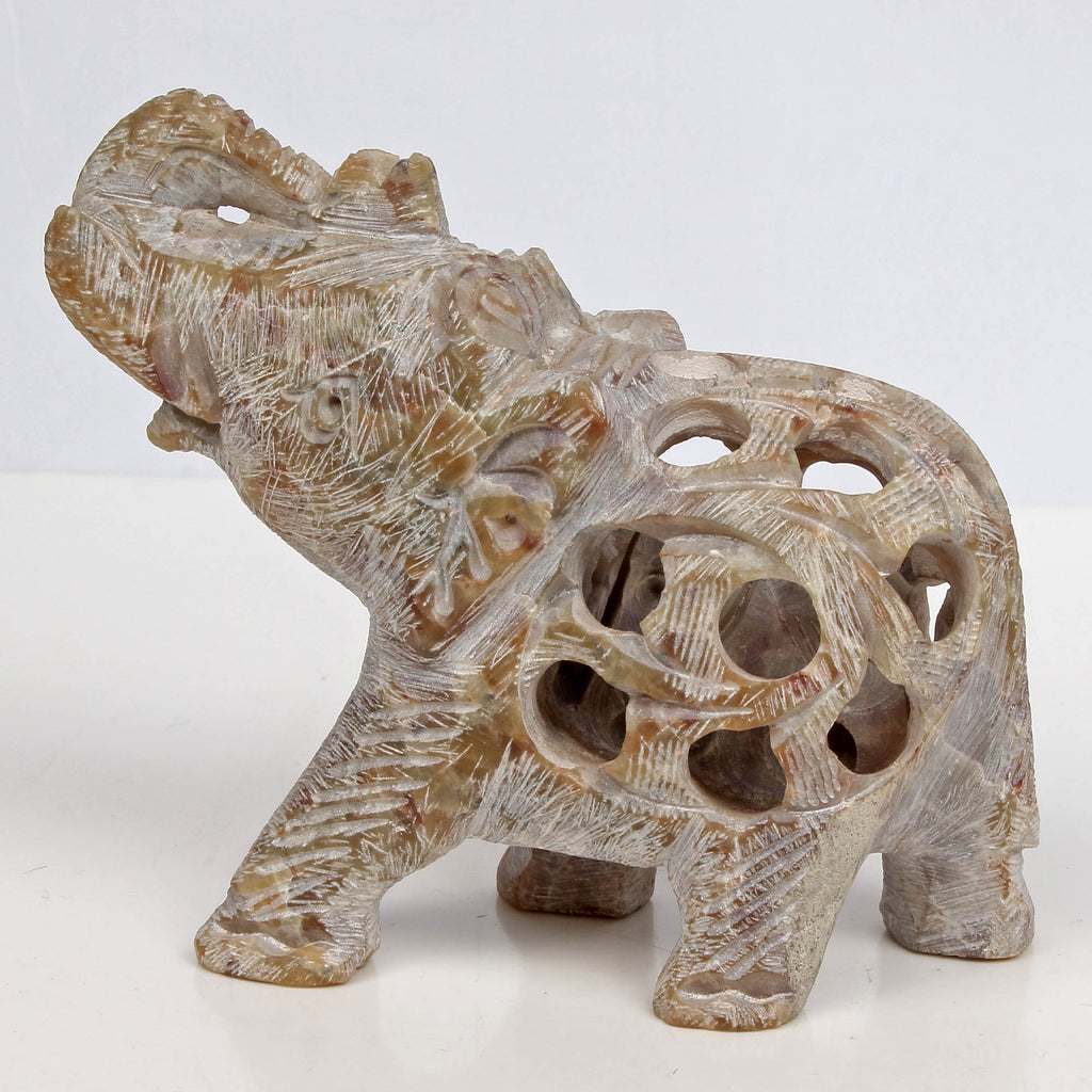 Soapstone Elephant Figurine, Untreated — 96x74x40 mm, 1050 Ct