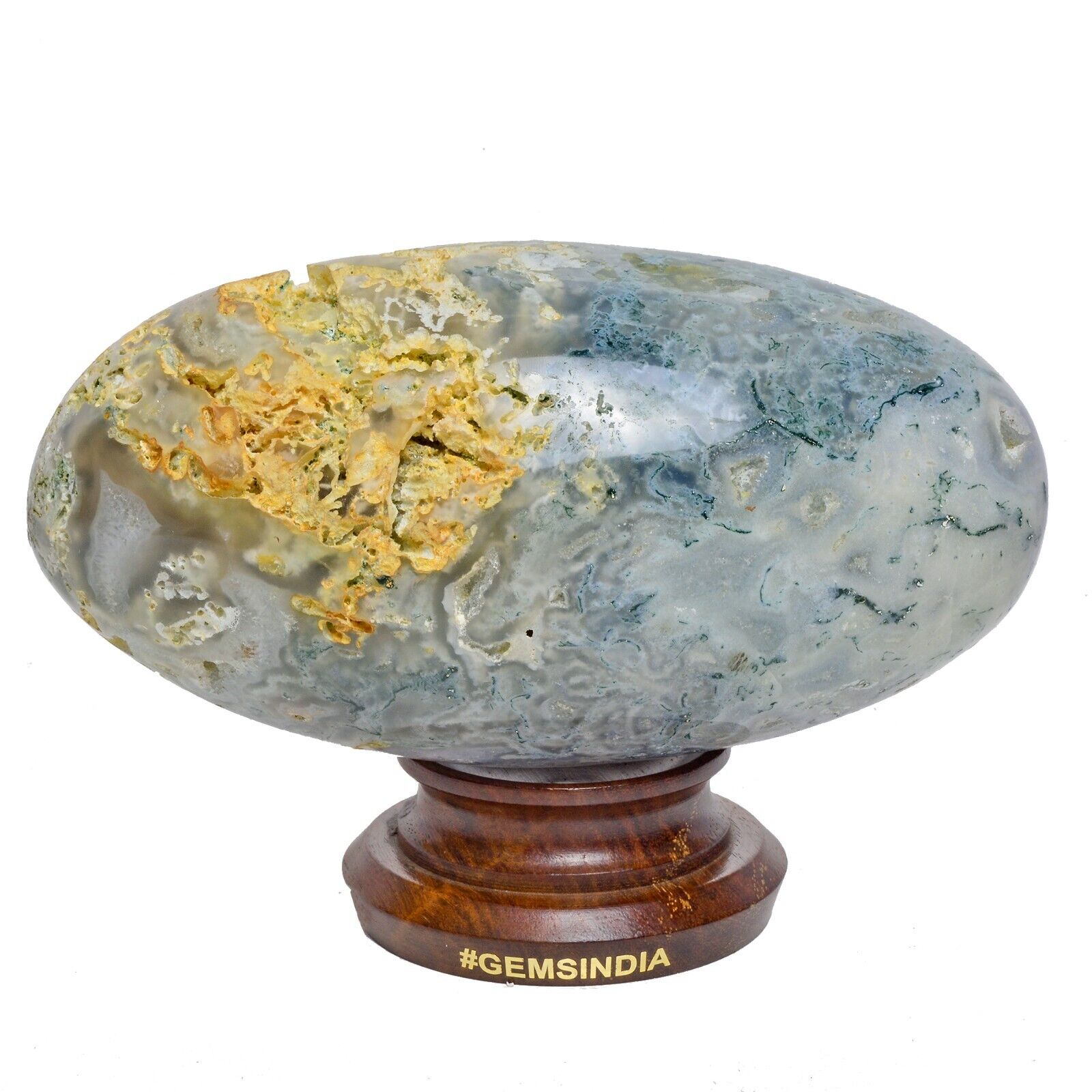 Rare 1.6 Kg Natural Dendrite Moss Agate Druzy Crystal Egg Shape Geode Specimen
