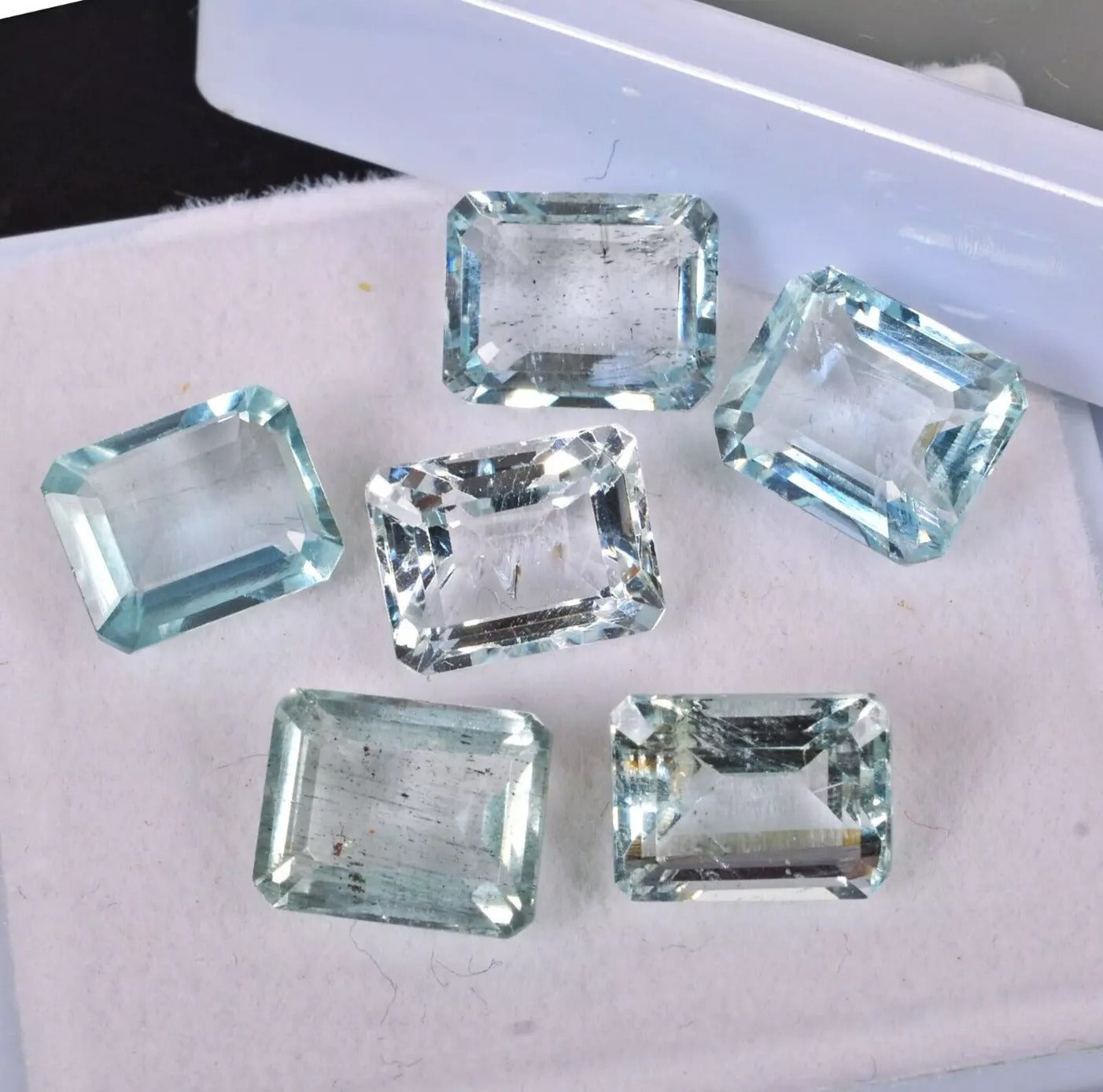 Natural AAA Aquamarine 8-9mm Loose Emerald Cut Unheated Gemstones 13.90 Ct/6 Pcs