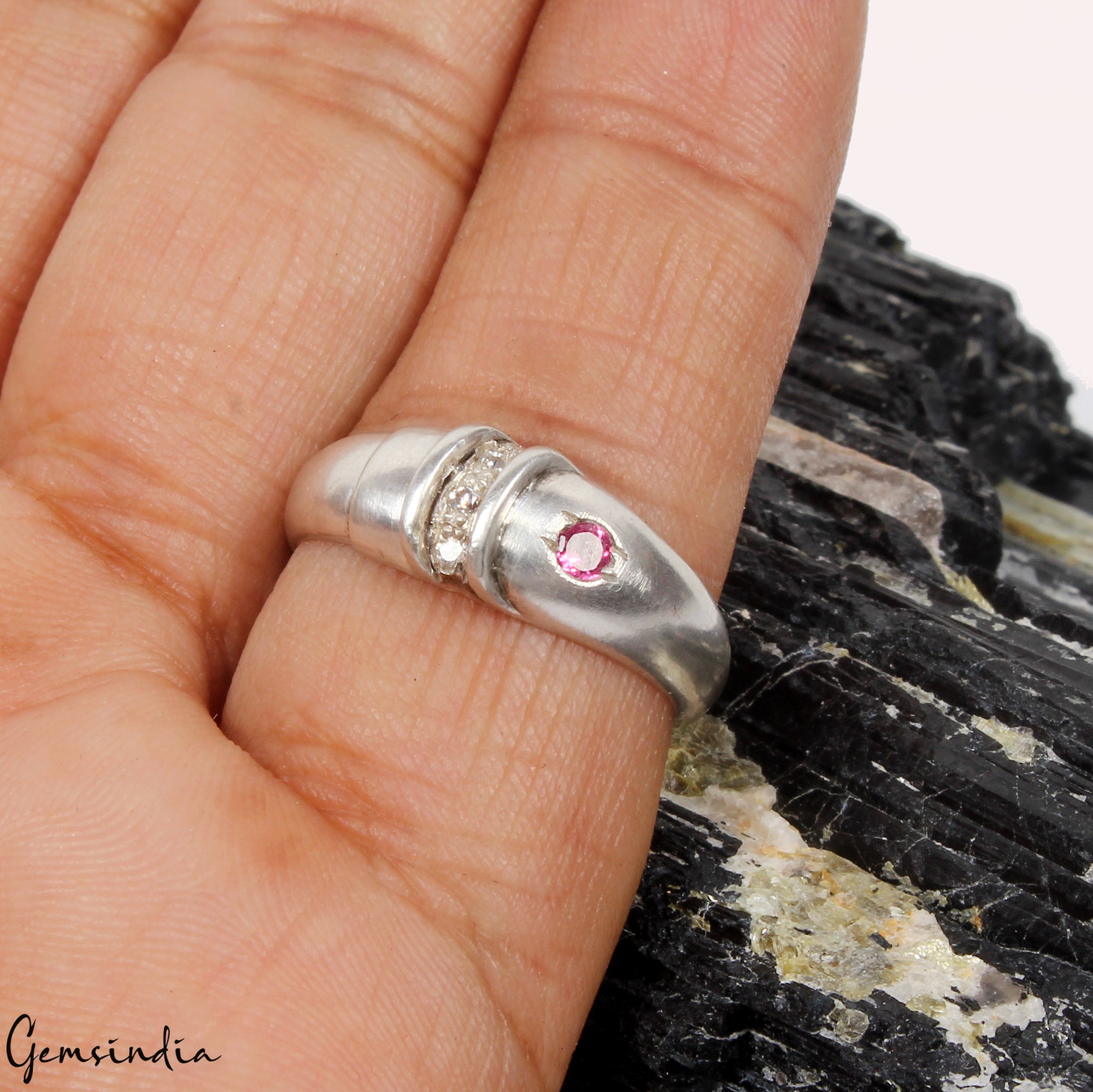 Handmade 925 Sterling Silver Ring Pink Tourmaline Natural Stone Jewelry Size 7US