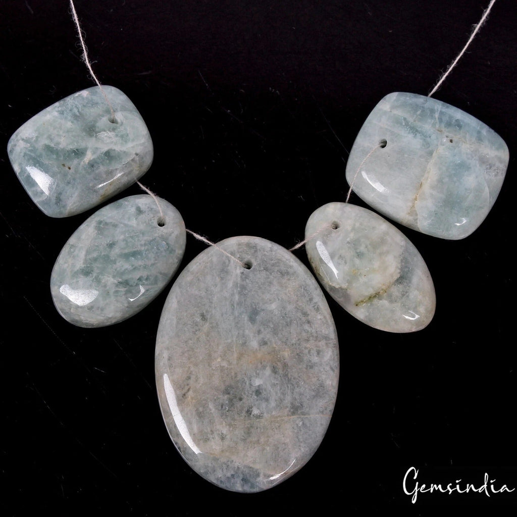5 Pc Natural Blue Green Beryl Aquamarine Mix Shape Loose Drilled Bead/Briolettes