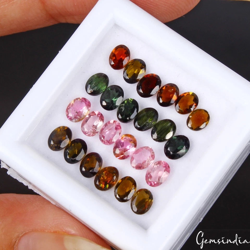 24 Pcs Natural Multi Tourmaline 4x3mm Oval Cut Untreated Gemstones Wholesale Lot