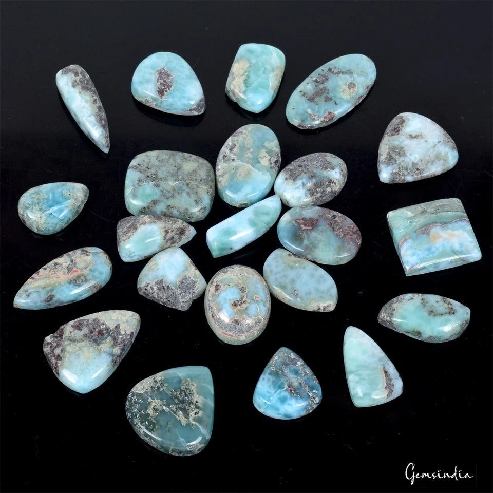 350 Cts/22 Pcs Natural Untreated Sky Blue Larimar Mix Cab Loose Gems For Jewelry