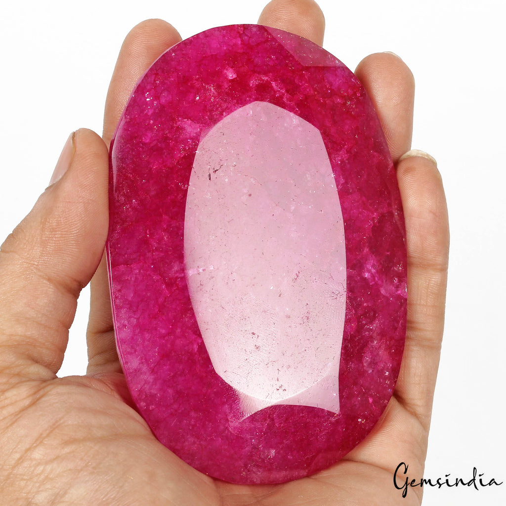 Quartz Loose Gemstone, Color Enhanced, Pink Red — 103x71x20mm, 1280 Ct, Madagascar