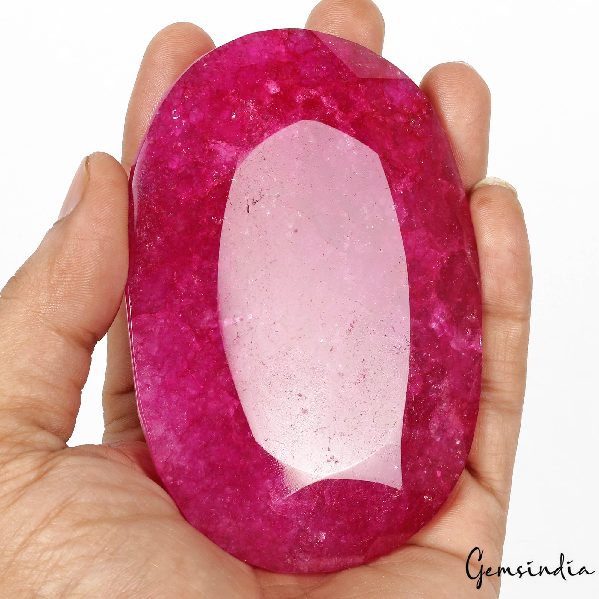 Quartz Loose Gemstone, Color Enhanced, Pink Red — 103x71x20mm, 1280 Ct, Madagascar