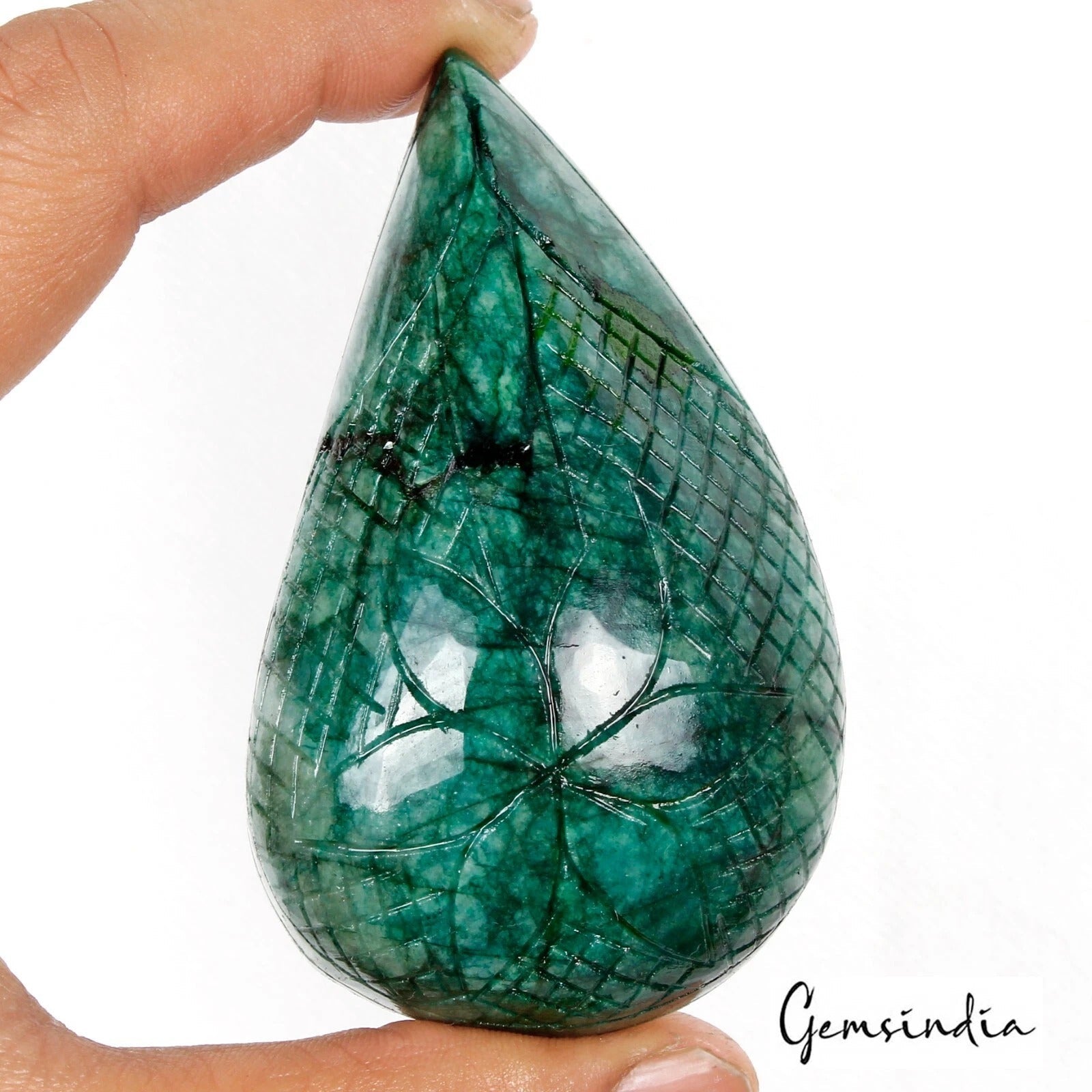 750 Ct Natural Green Zambian Emerald Pear Carving Museum Size Loose Gemstone