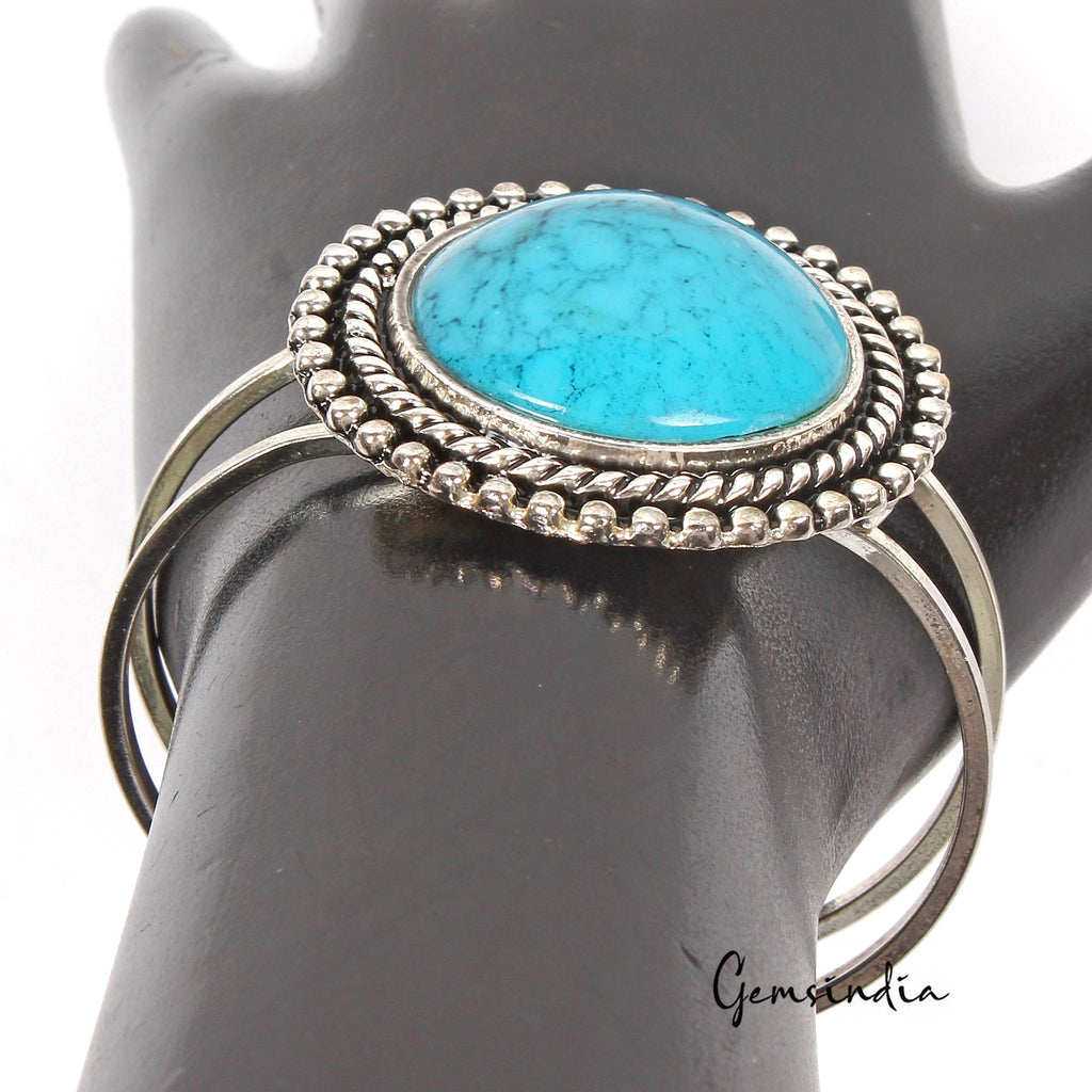 42.60 Gram Blue Round Hand Carved Bangle Bracelet Antique Fashion Jewelry 2.4"