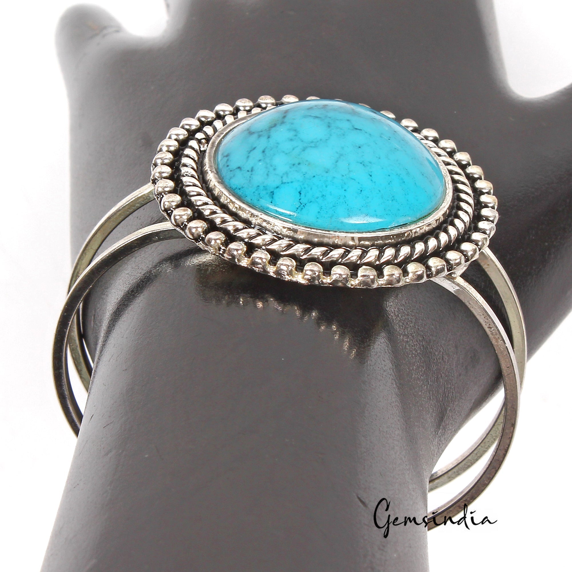 42.60 Gram Blue Round Hand Carved Bangle Bracelet Antique Fashion Jewelry 2.4"