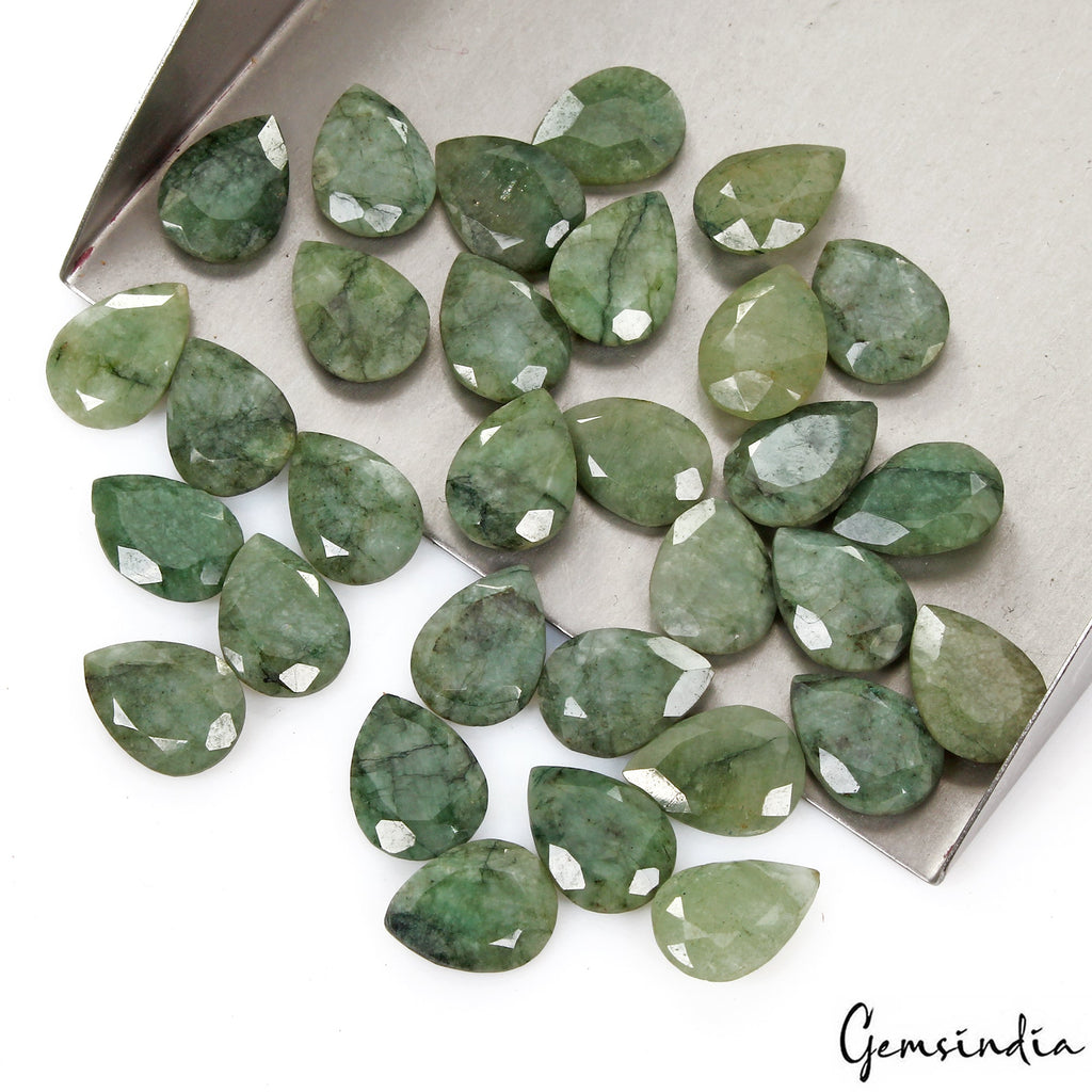 Certified 13-14mm Natural Zambian Green Emerald Pear Cut Loose Jewelry Gemstone