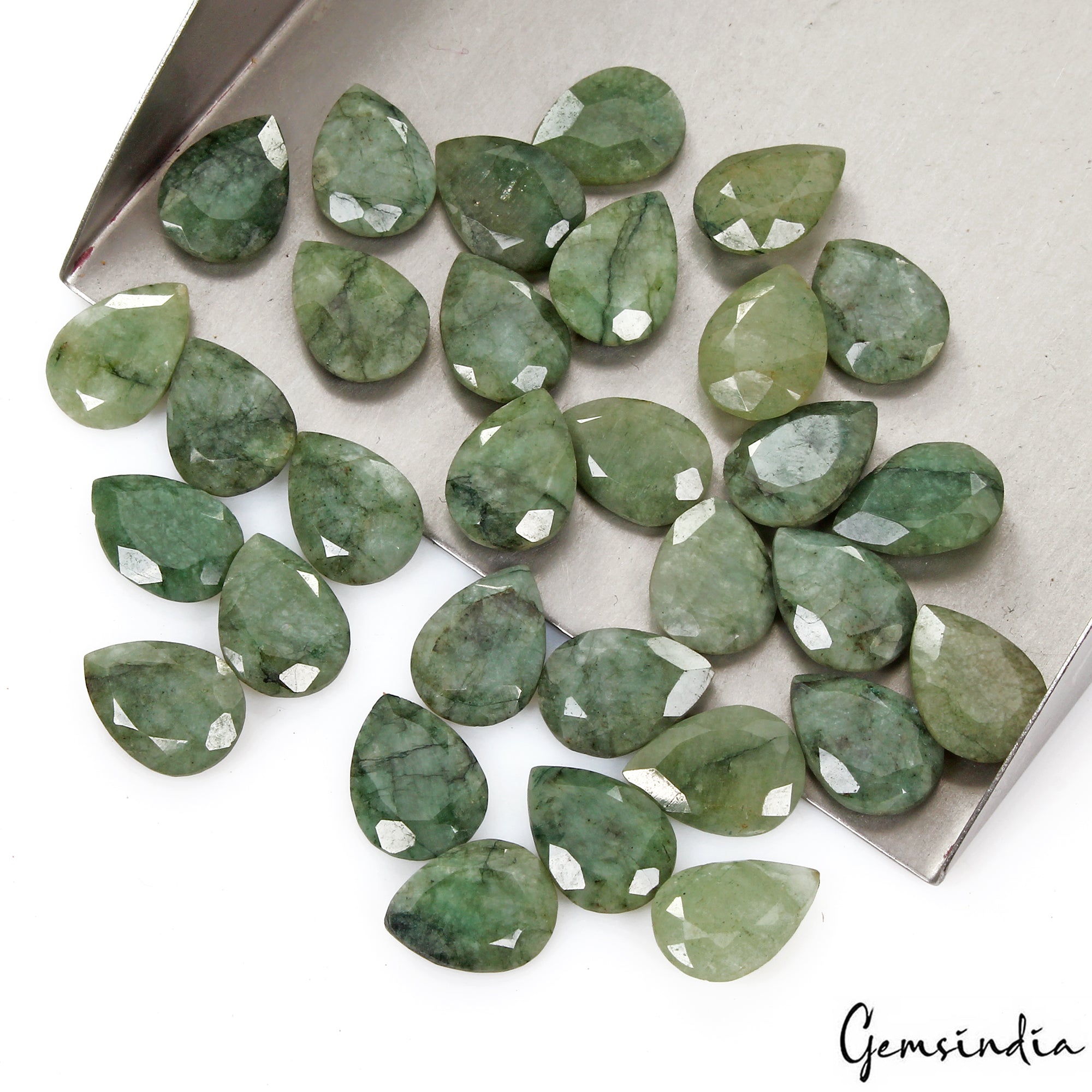 Certified 13-14mm Natural Zambian Green Emerald Pear Cut Loose Jewelry Gemstone