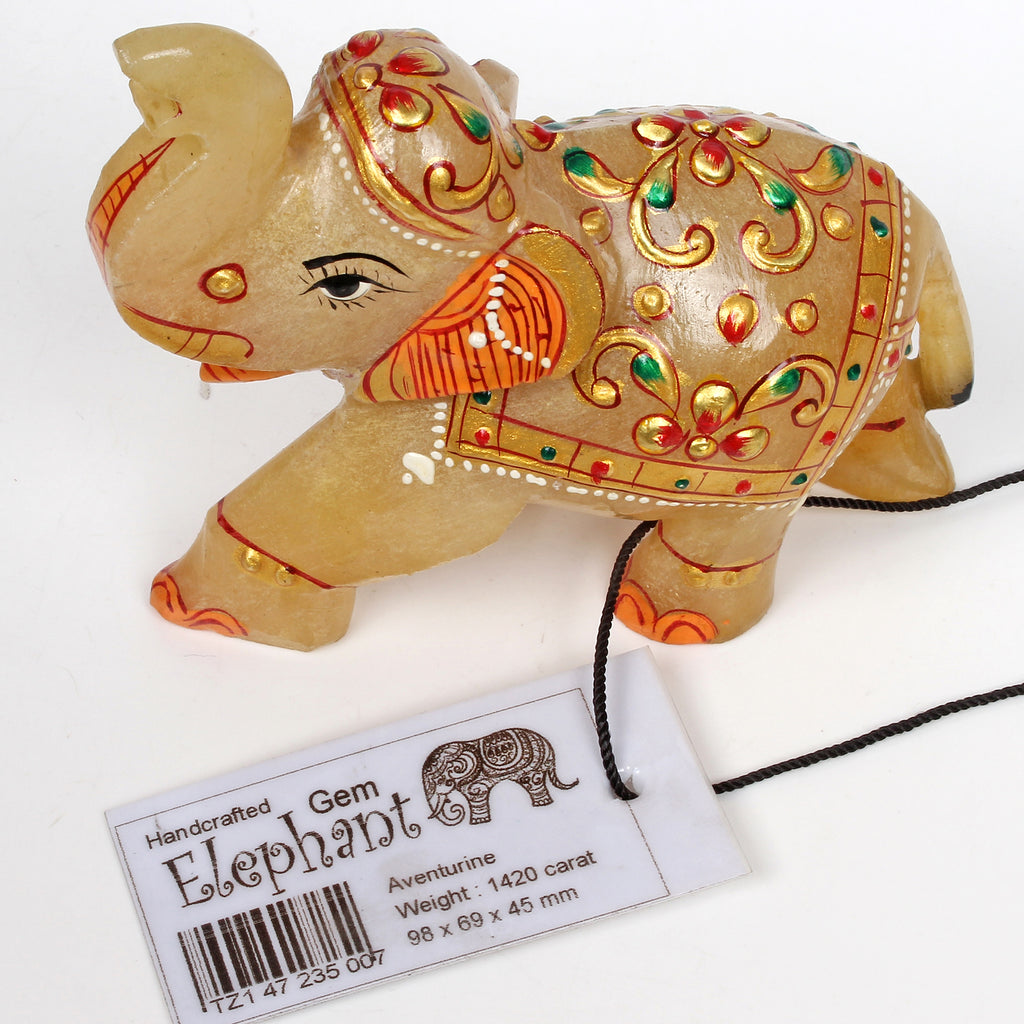 Aventurine Elephant Figurine, Gold — 98x69x45 mm, 1420 Ct, India