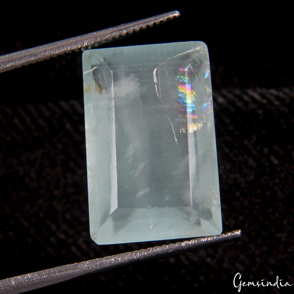 Certified 9.70Ct AAA Natural Rainbow Shine Blue Aquamarine Loose Emerald Cut Gem