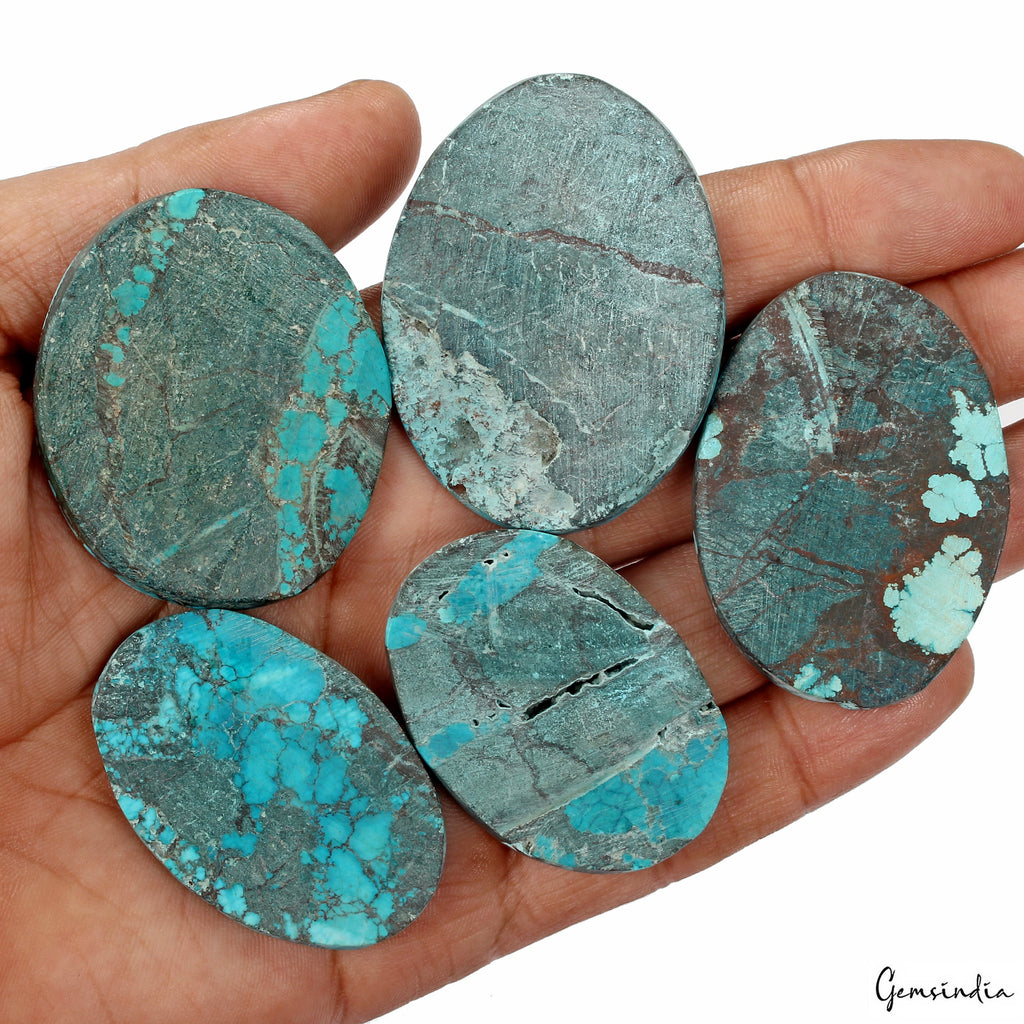 470 Ct Natural Spiderweb Blue Turquoise Oval Cabochon Loose Gemstone Lot 5  Pcs