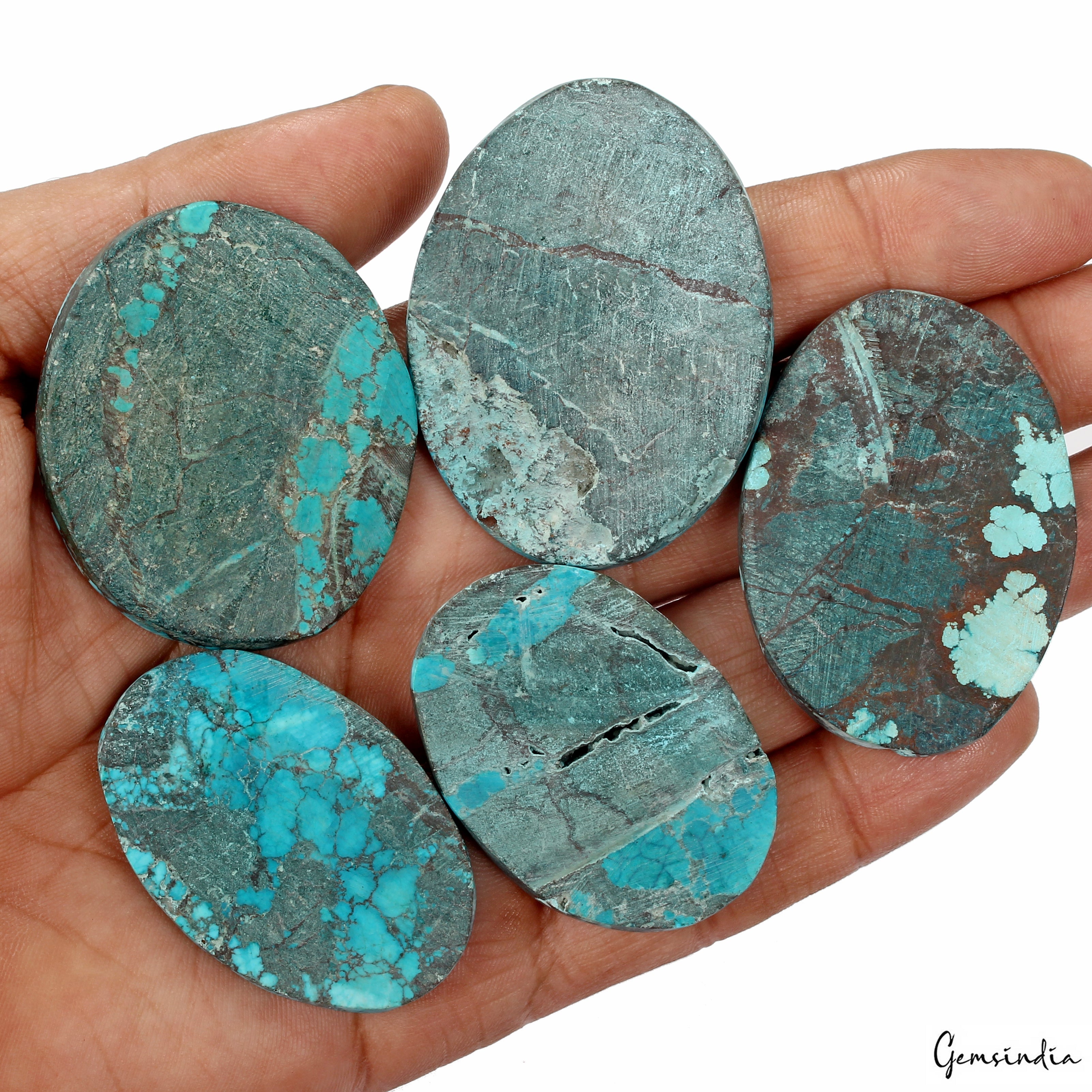 470 Ct Natural Spiderweb Blue Turquoise Oval Cabochon Loose Gemstone Lot 5  Pcs