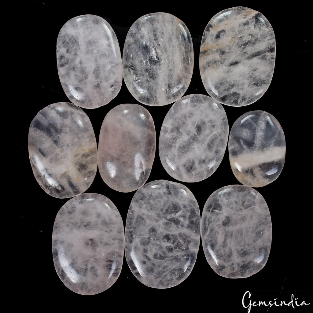600 Cts/10 Pcs Natural Untreated Pink Rose Quartz Oval Cab Loose Wholesale Gems