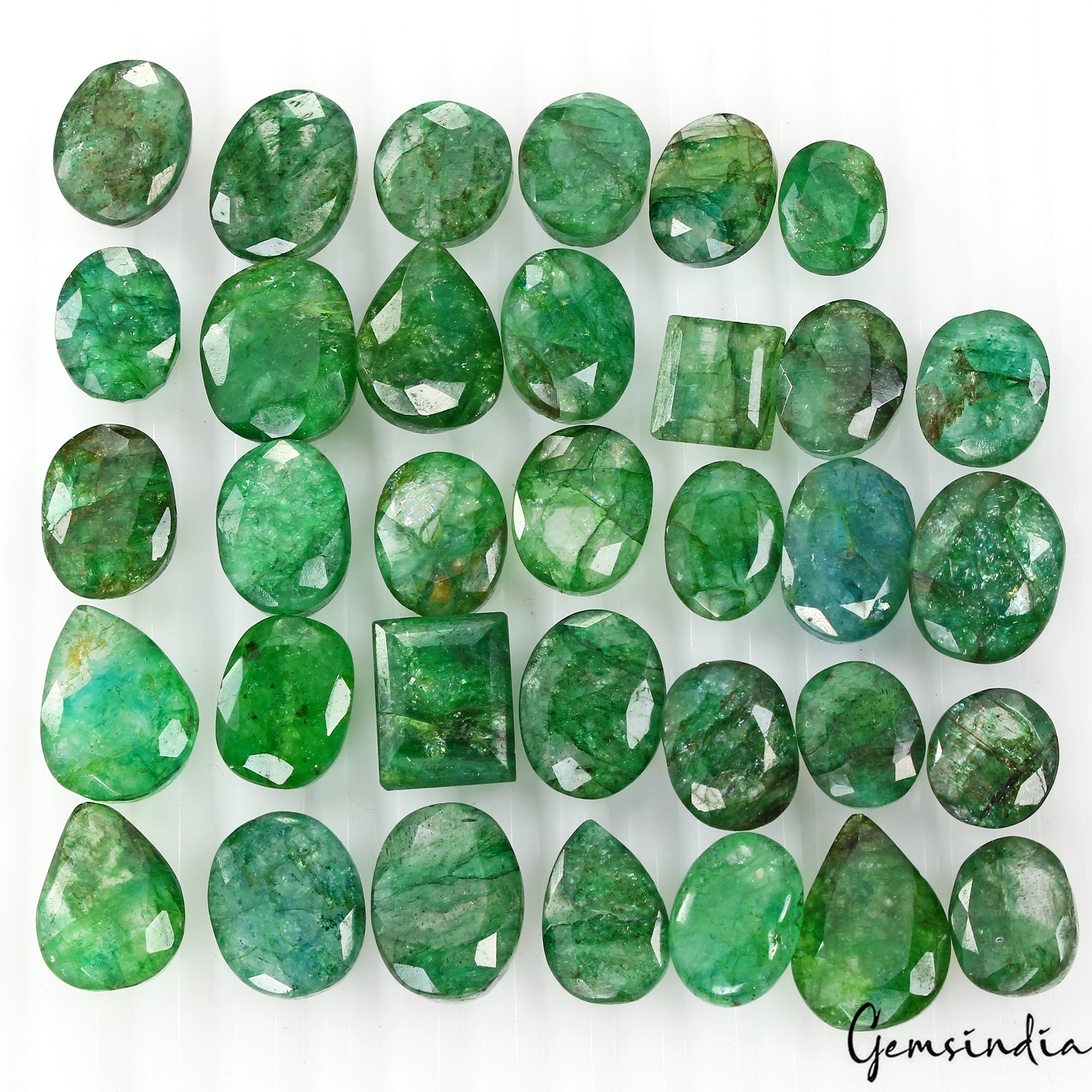 400 Ct Natural Blue Green Emerald Mix Faceted Cut Gems Lot 34 Pcs For Jewelry