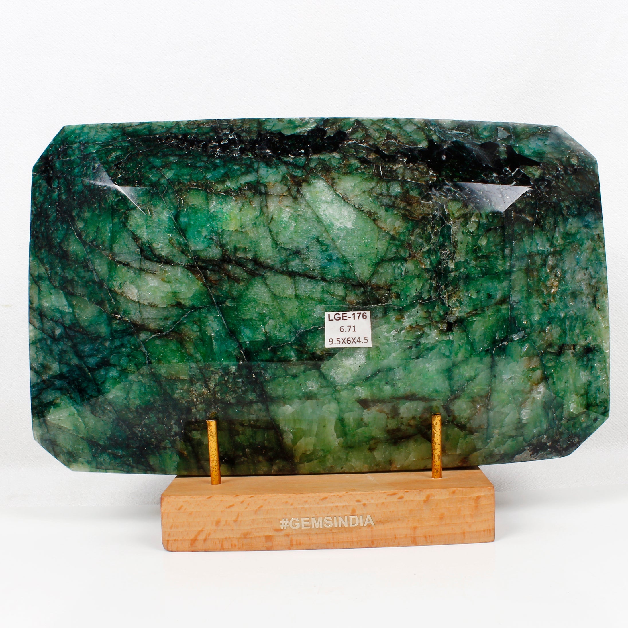Large 6.7 Kg Natural Green Emerald Huge Octagon Cut Earth mined Gemstone W Stand