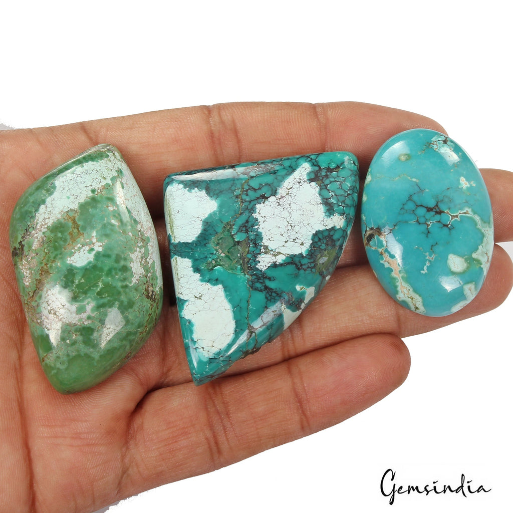 350 Ct/3 Pcs Natural USA Blue Turquoise Mix Cab Loose Wholesale Gems For Pendant