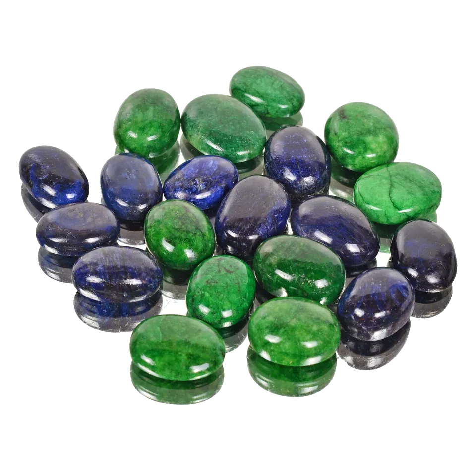 470 Ct/20 Pcs Natural Green Emerald Blue Sapphire Oval Cabochon Loose Gemstones