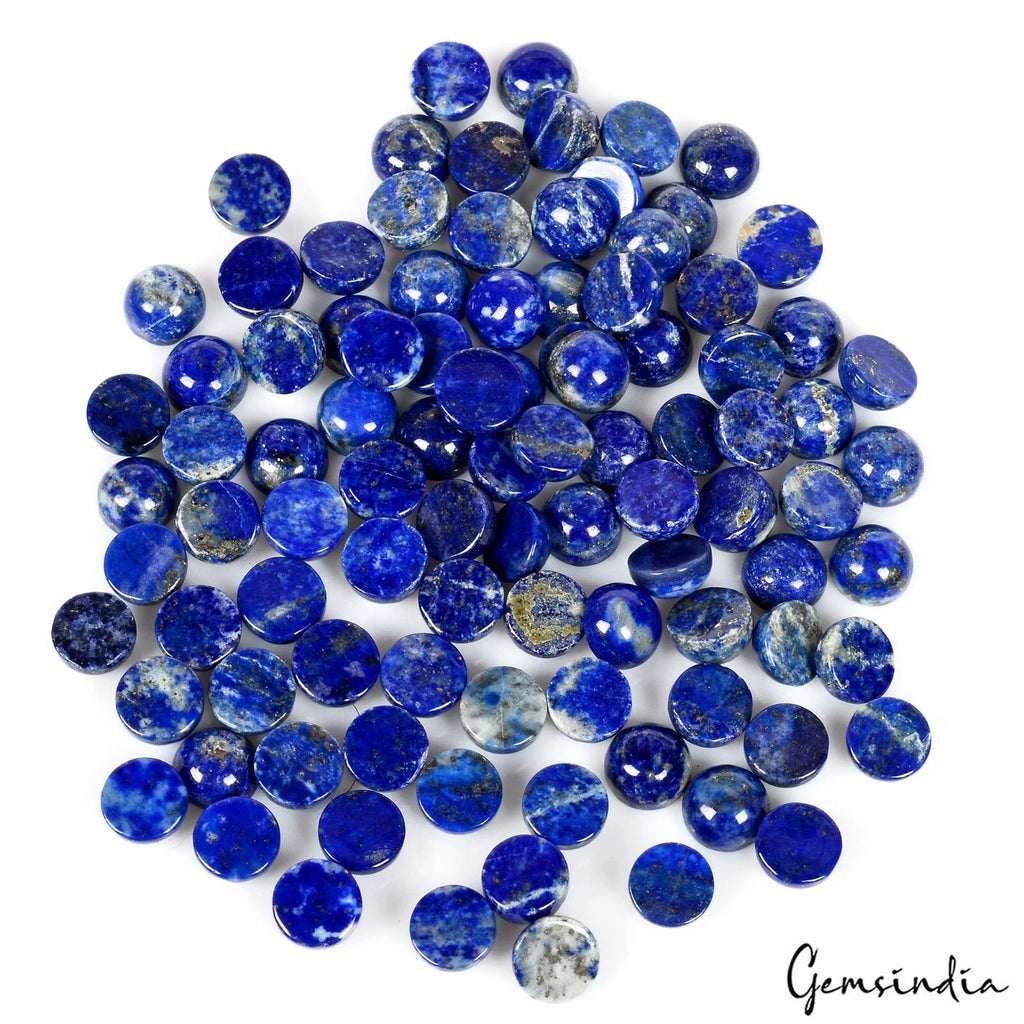 Lapis Lazuli Lot, Cabochon, Blue — 100 Pieces, 7mm, 182 Ct, Afghanistan
