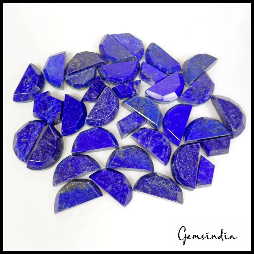224.80 Cts/34 Pcs Natural Blue Lapis Lazuli 'D' Half Moon Checker Cut Loose Gems