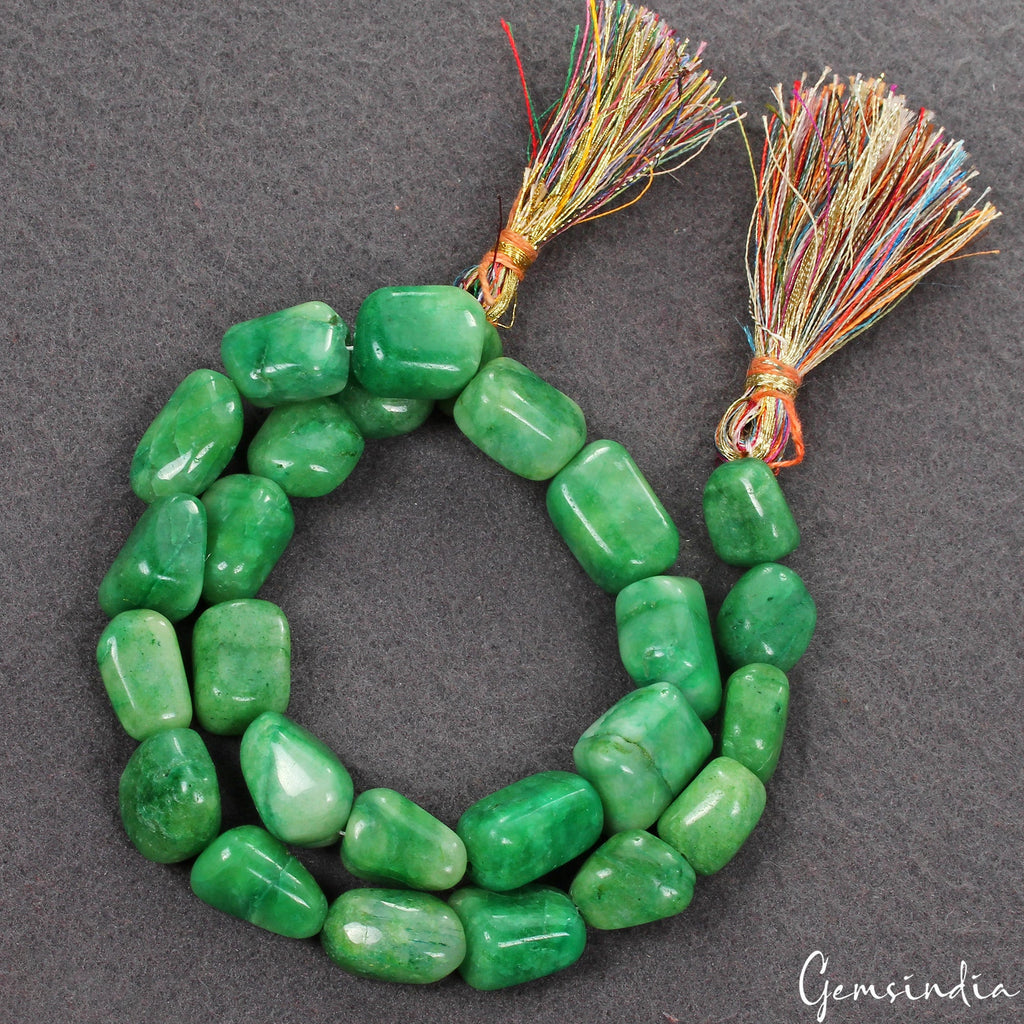 15" Natural Green Emerald Top Rare Tumble Drilled Nugget Beads ~420 Ct/26 Pcs