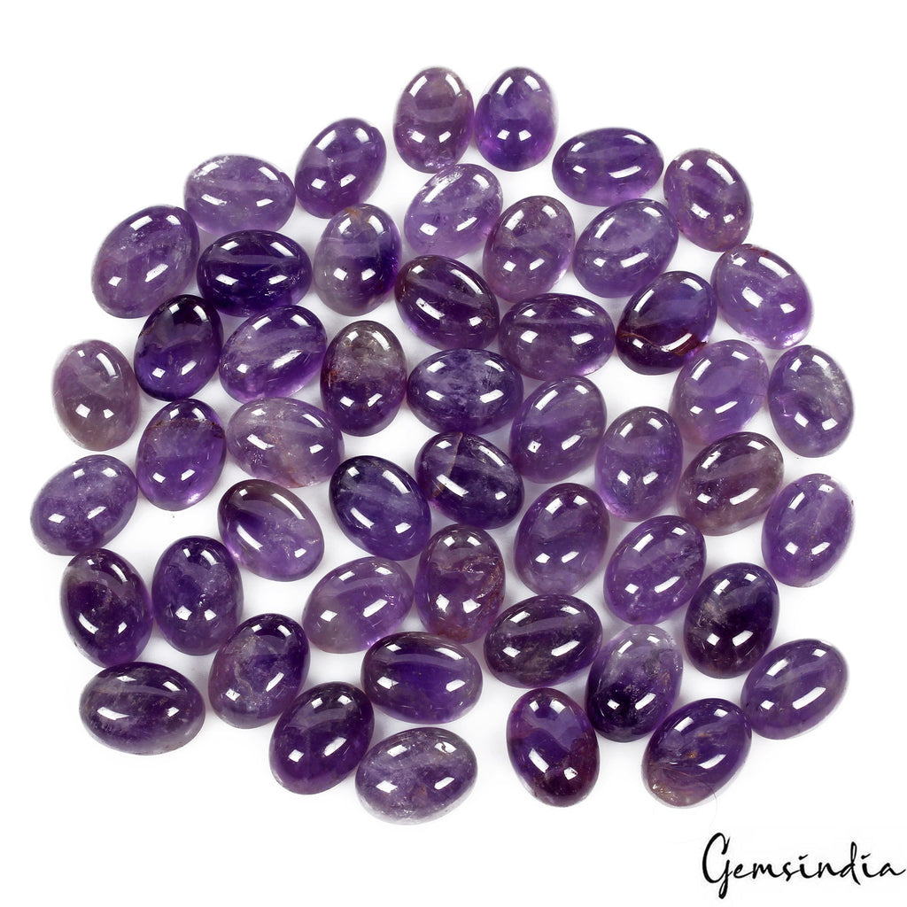 50 Pcs Natural Purple Amethyst 15mm-28mm Oval Cabochon Untreated Loose Gemstones