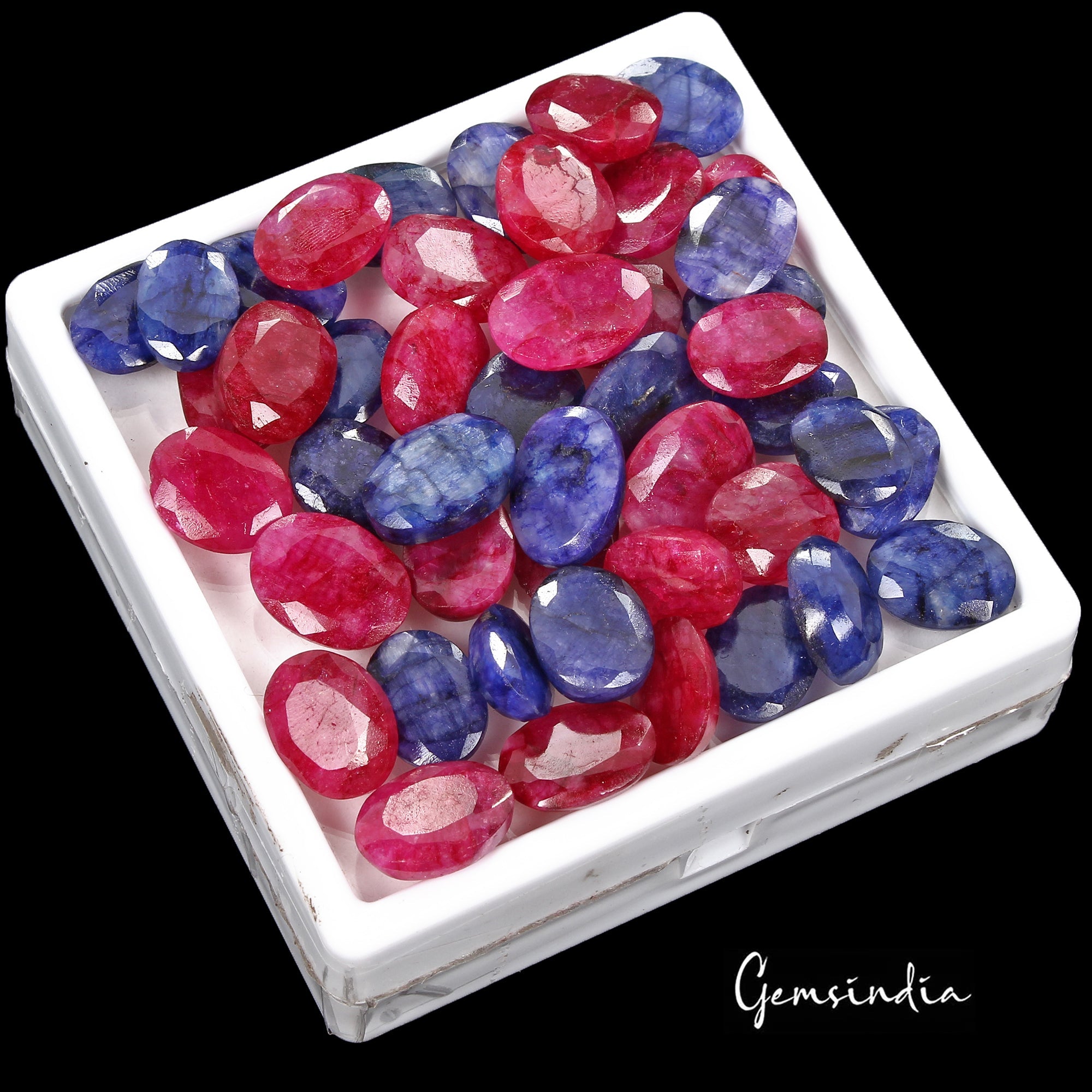 470 Ct/46 Pcs Natural Red Blue Beryl Oval Faceted Cut Loose Gems Lot For Jewelry